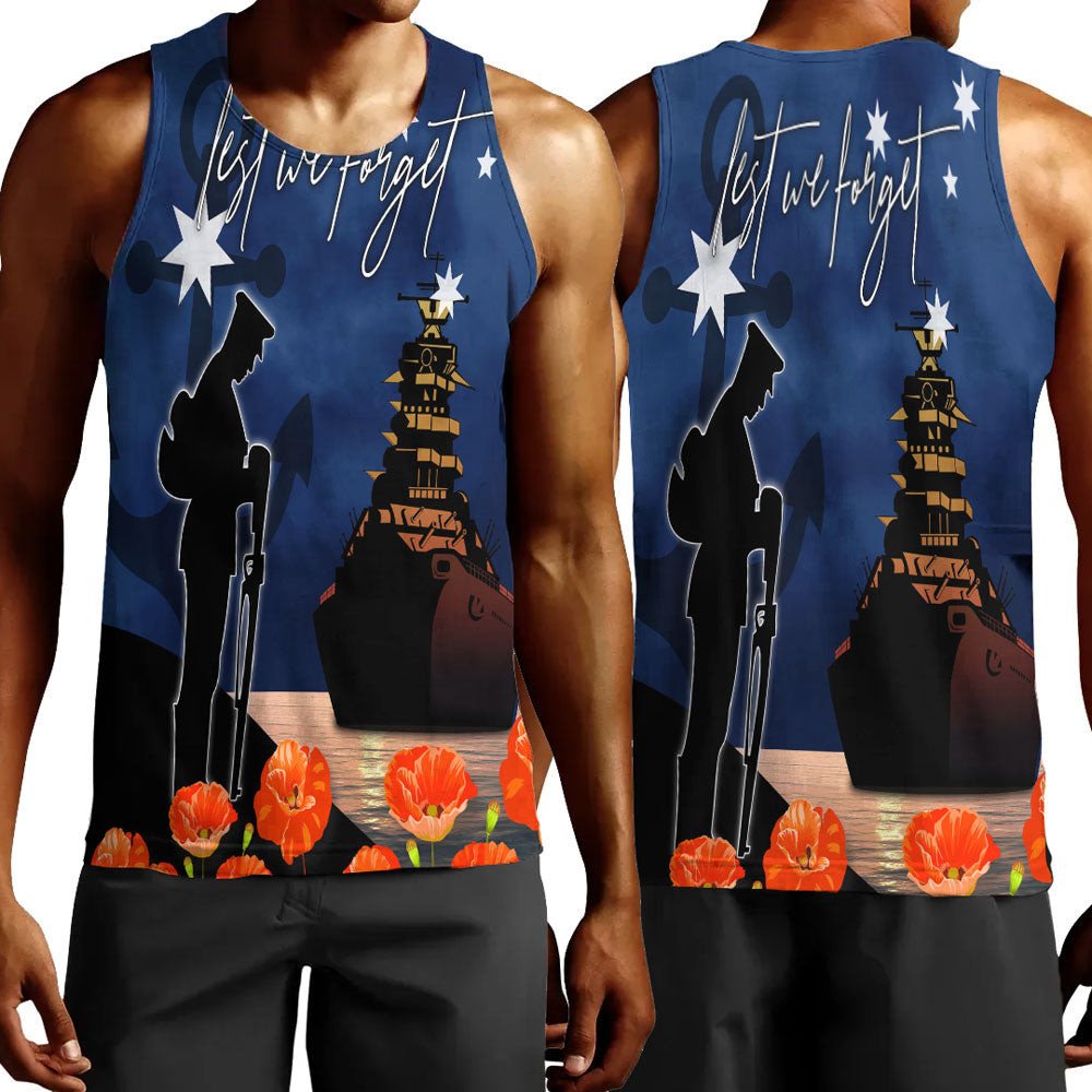 Polynesian Pride Clothing - Anzac Day Navy Blue Men Tank Top Black - Polynesian Pride