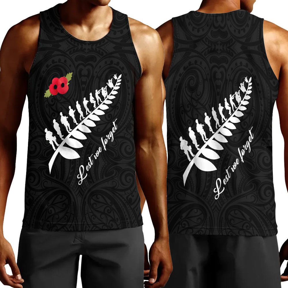 Polynesian Pride Clothing - Anzac Fern Lest We Forget Men Tank Top Black - Polynesian Pride