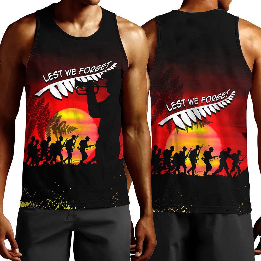 Polynesian Pride Clothing - Anzac Lest We Forget Sun Men Tank Top Black - Polynesian Pride