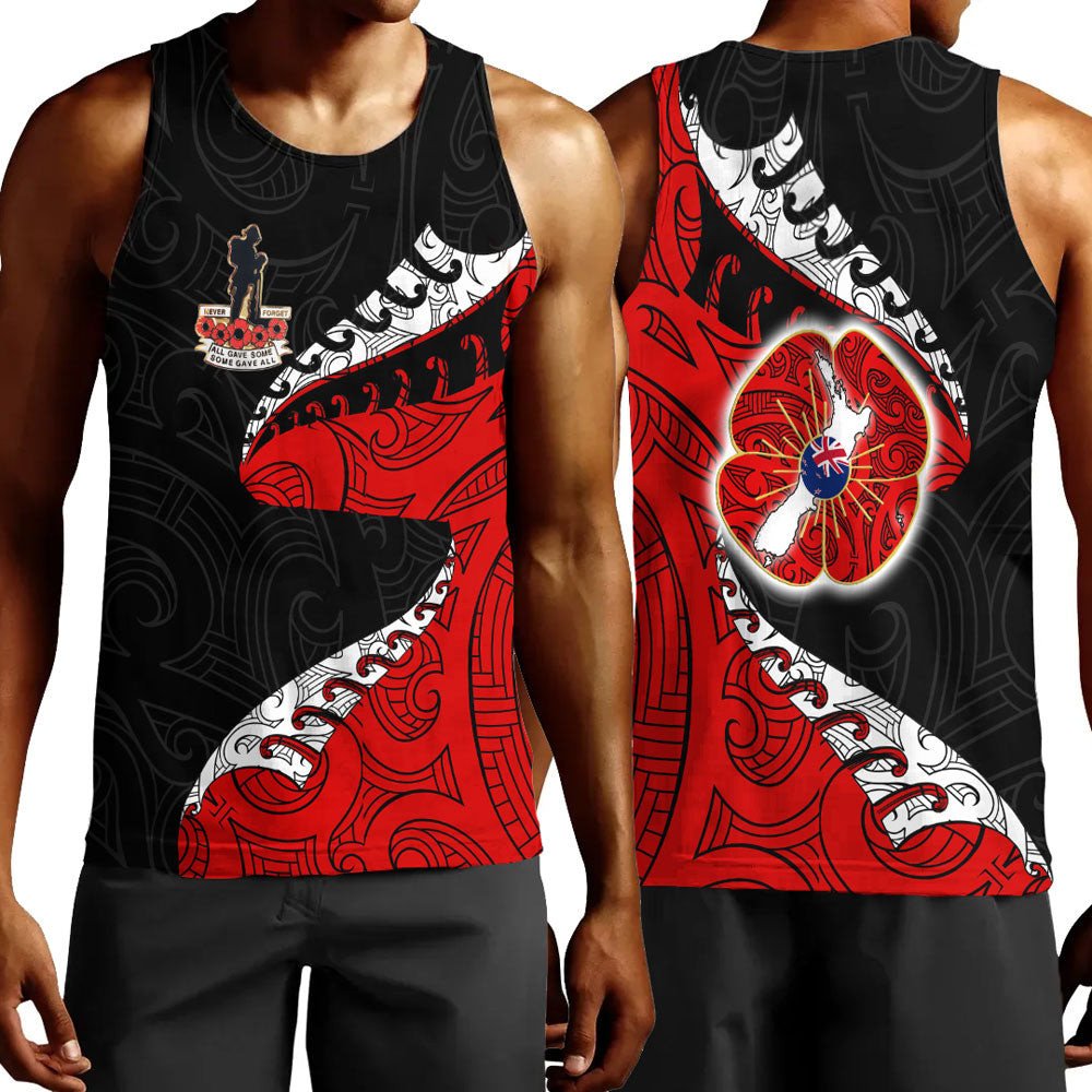 Polynesian Pride Clothing - Anzac Poppy Fern Men Tank Top Black - Polynesian Pride