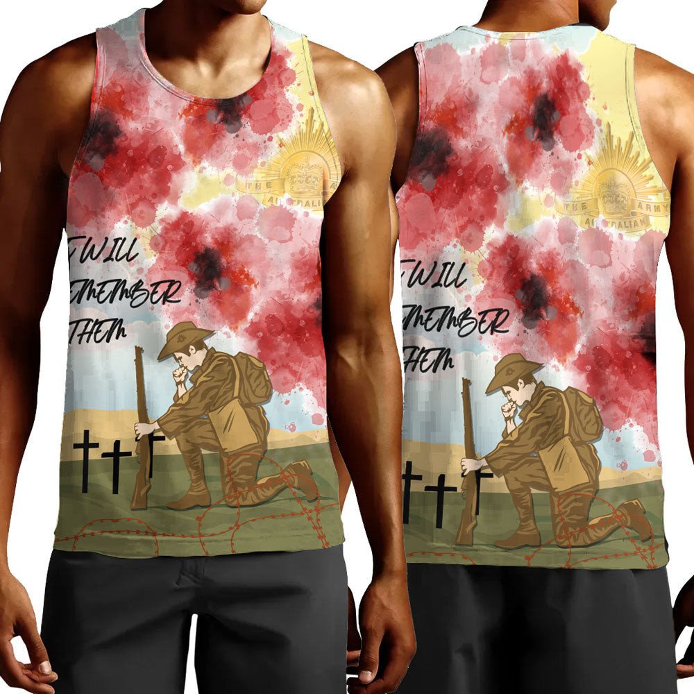 Polynesian Pride Clothing - Anzac We Will Remember Them Men Tank Top Black - Polynesian Pride