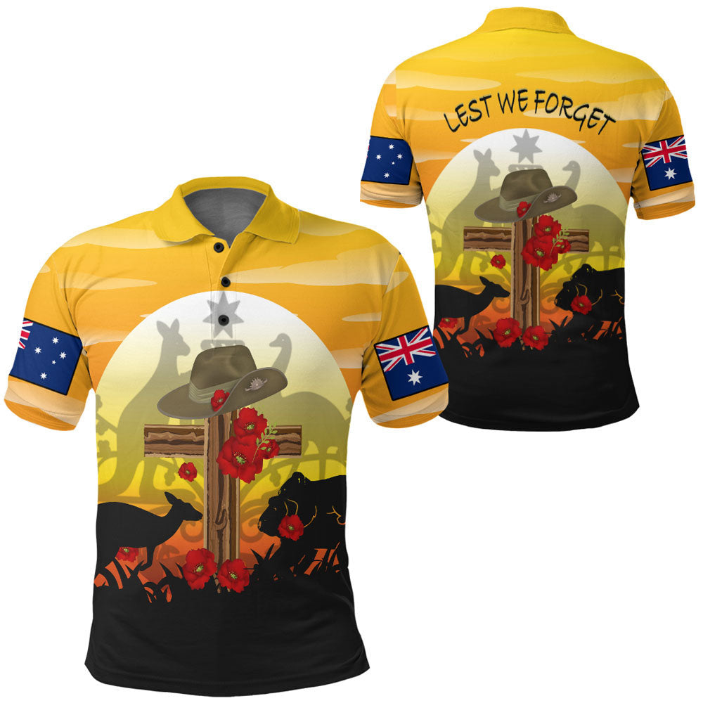 Polynesian Pride Clothing ANZAC Day Lest We Forget Animal Polo Shirt Black - Polynesian Pride