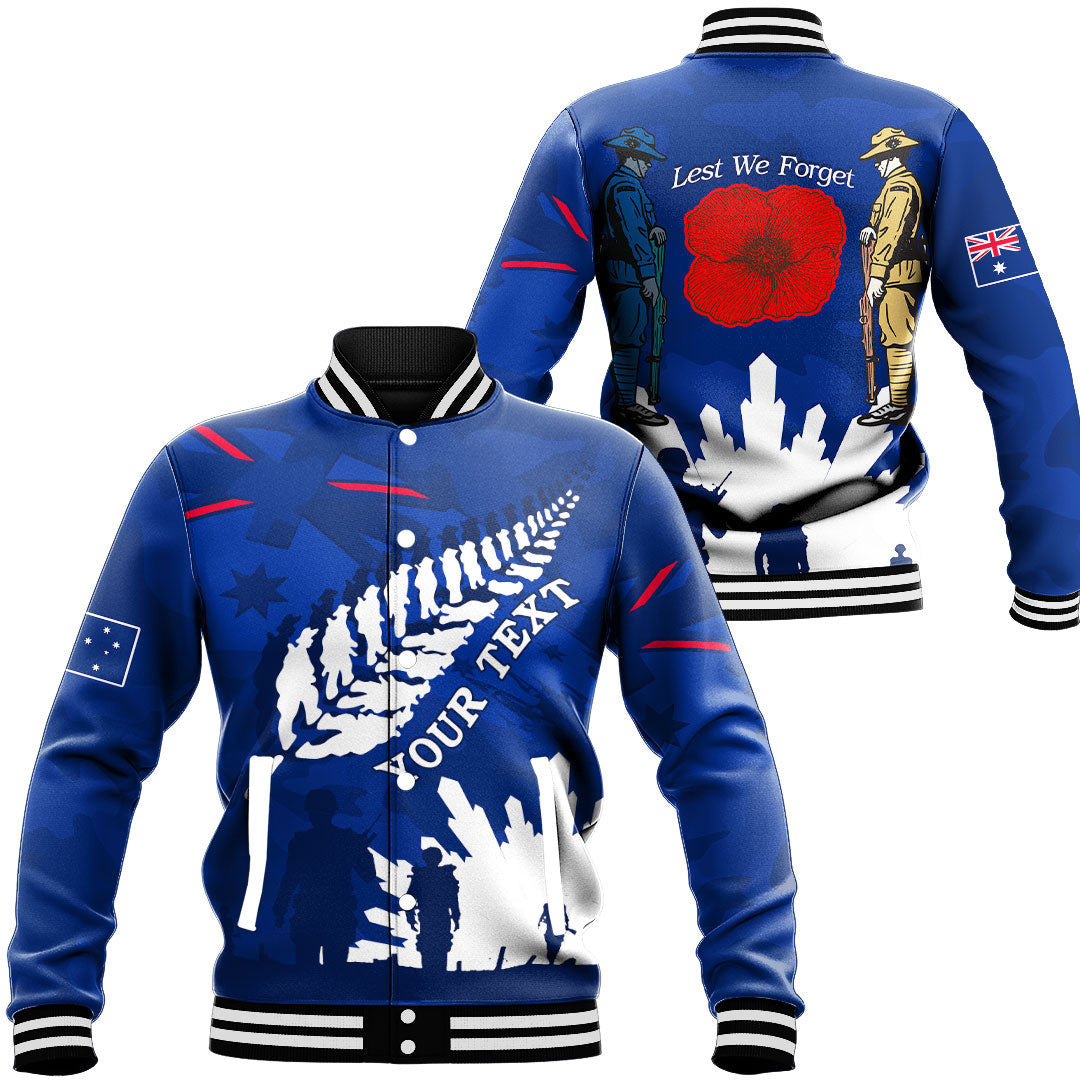 Polynesian Pride Clothing - (Custom) Australia Anzac Camouflage Mix Fern Baseball Jacket Unisex Black - Polynesian Pride