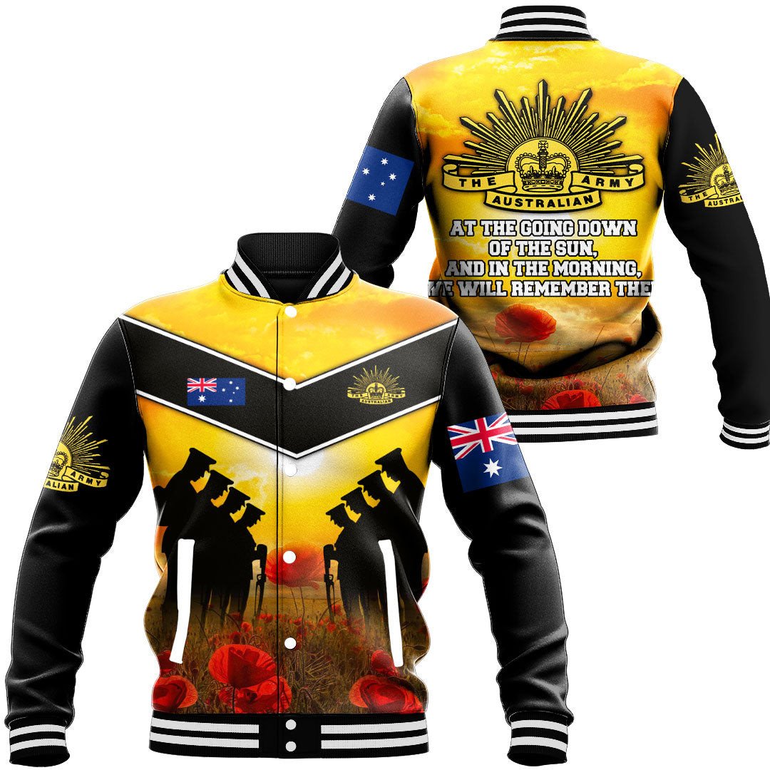 Polynesian Pride Clothing - Australia Standing Guard Anzac Day Baseball Jacket Unisex Black - Polynesian Pride