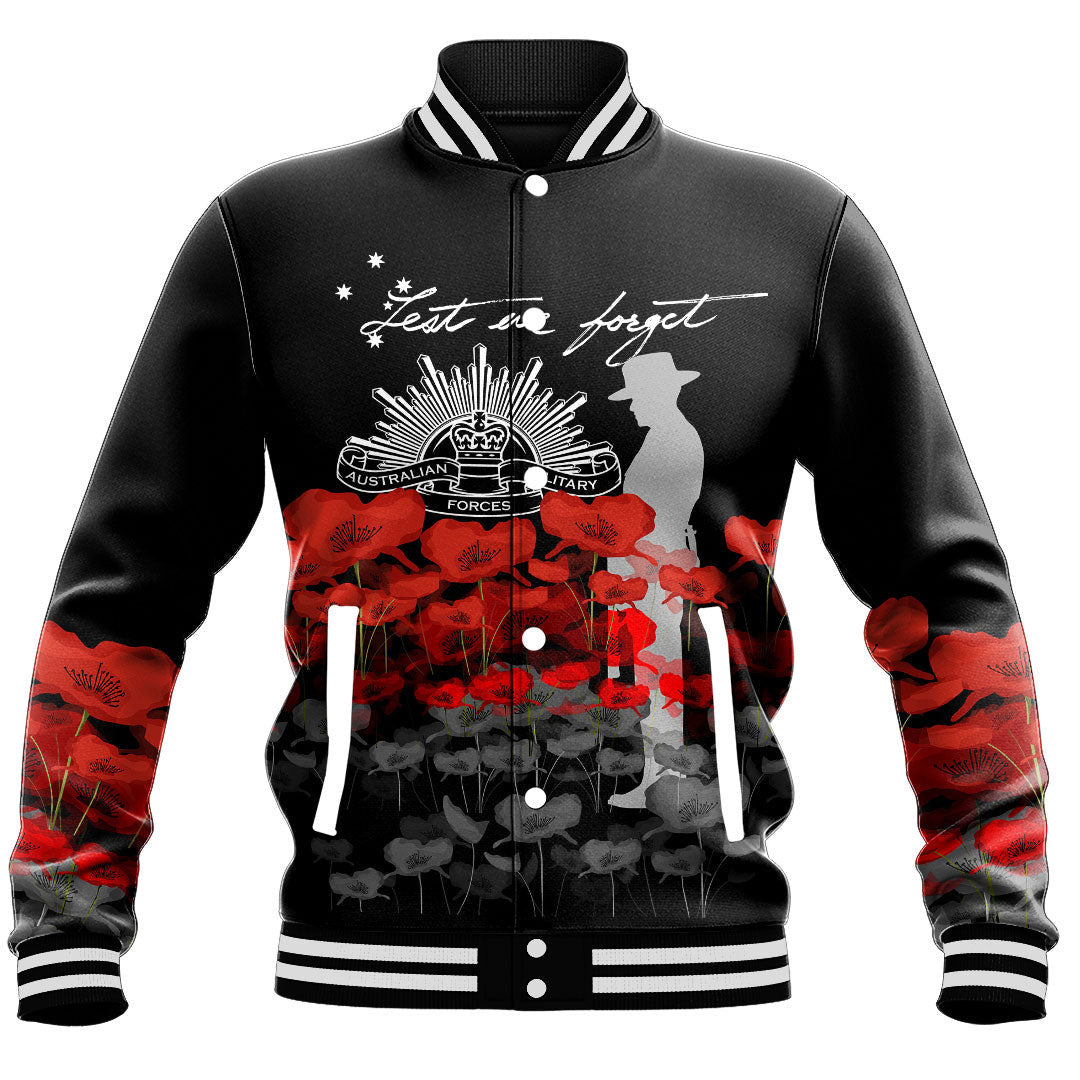 Polynesian Pride Clothing - (Custom) Australian Military Forces Anzac Day Lest We Forget Baseball Jacket - Polynesian Pride