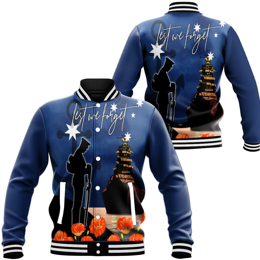 Polynesian Pride Clothing - Anzac Day Navy Blue Baseball Jacket Unisex Black - Polynesian Pride