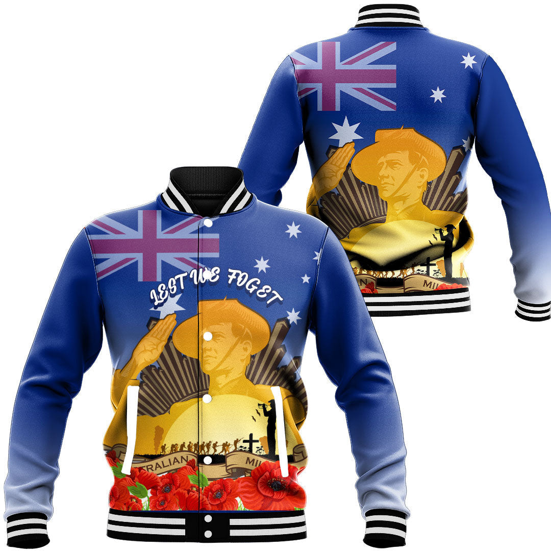 Polynesian Pride Clothing - Australia Anzac Day Soldier Salute Baseball Jacket Unisex Black - Polynesian Pride