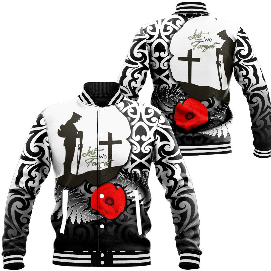 Polynesian Pride Clothing - Anzac Day Poppy Remembrance Baseball Jacket Unisex Black - Polynesian Pride