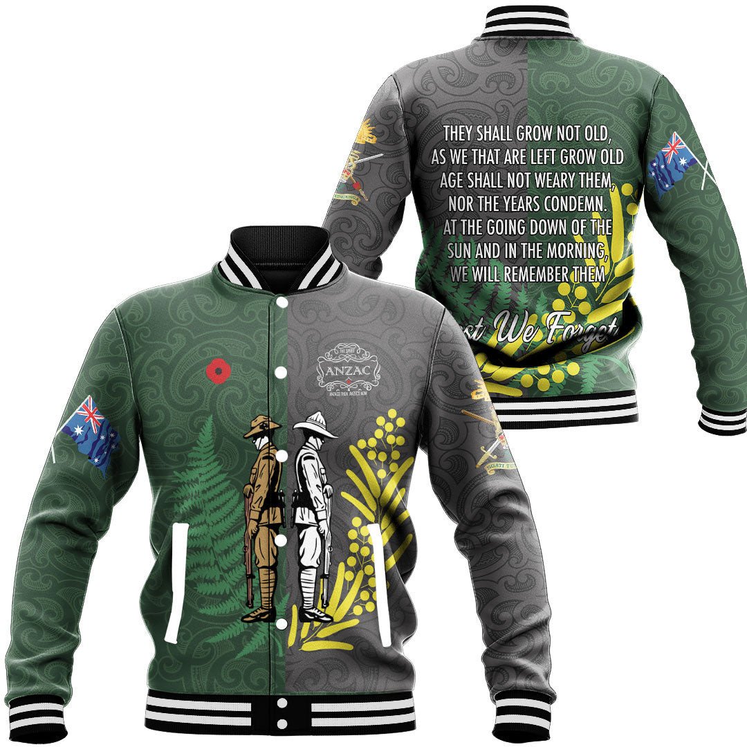 Polynesian Pride Clothing - Anzac Spirit Lest We Forget Baseball Jacket Unisex Black - Polynesian Pride