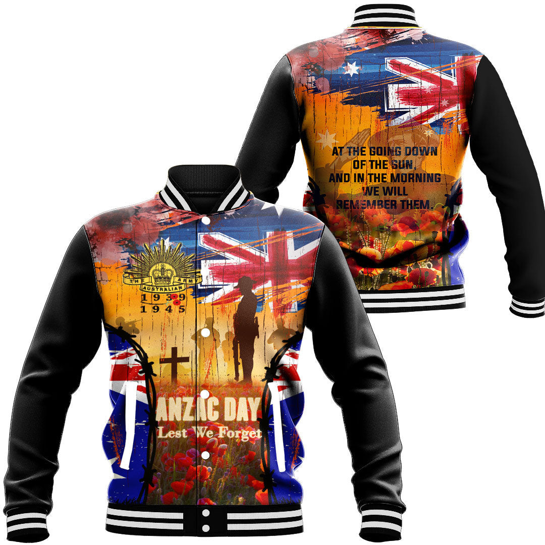 Polynesian Pride Clothing - Anzac Day World War II Commemoration 39 - 45 Baseball Jacket Unisex Black - Polynesian Pride