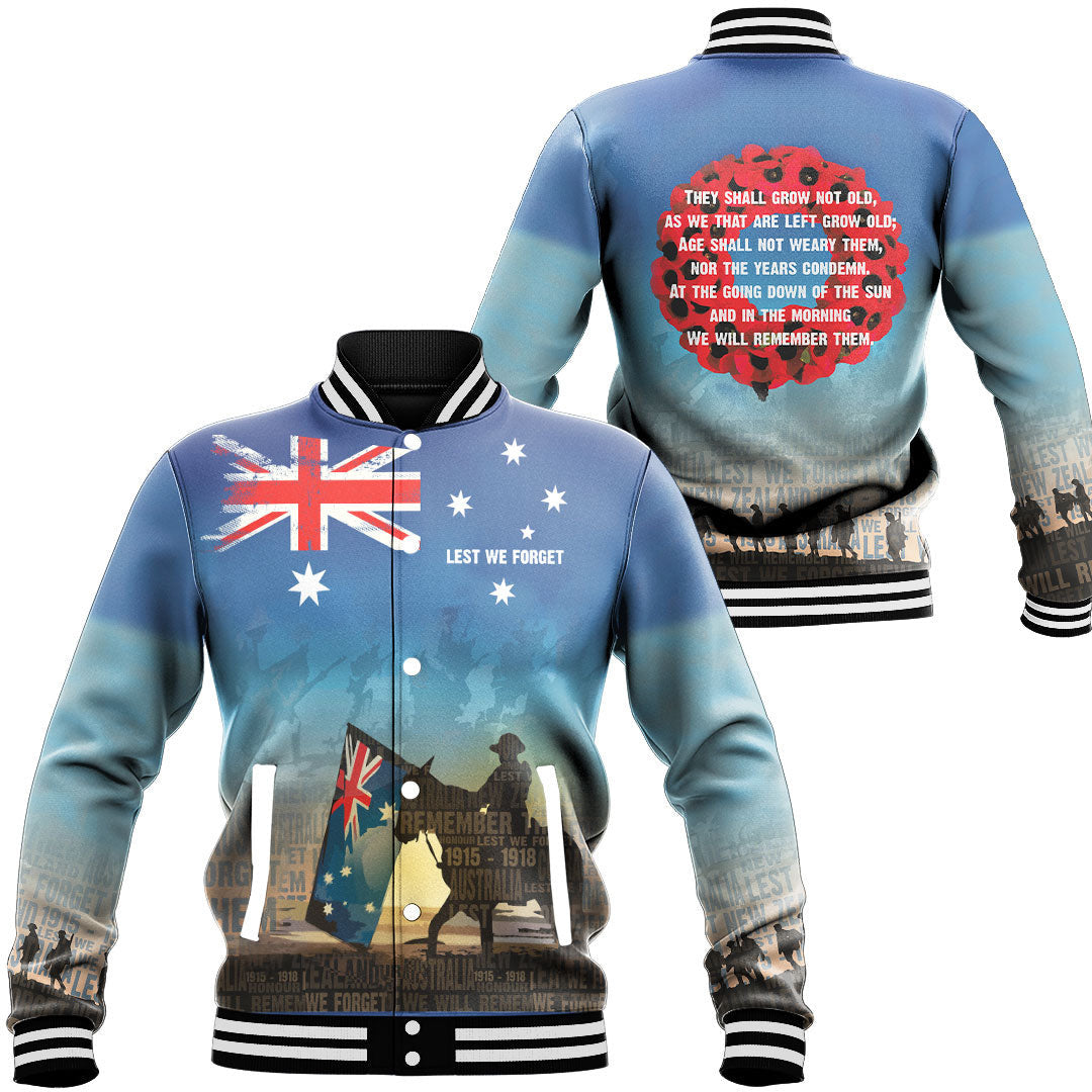 Polynesian Pride Clothing - Anzac Lest We Forget The Light Horse Baseball Jacket Unisex Black - Polynesian Pride