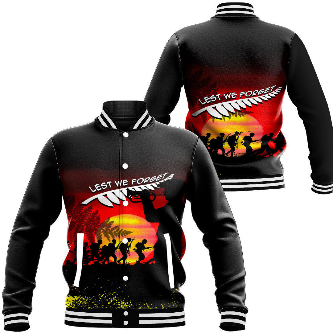 Polynesian Pride Clothing - Anzac Lest We Forget Sun Baseball Jacket Unisex Black - Polynesian Pride