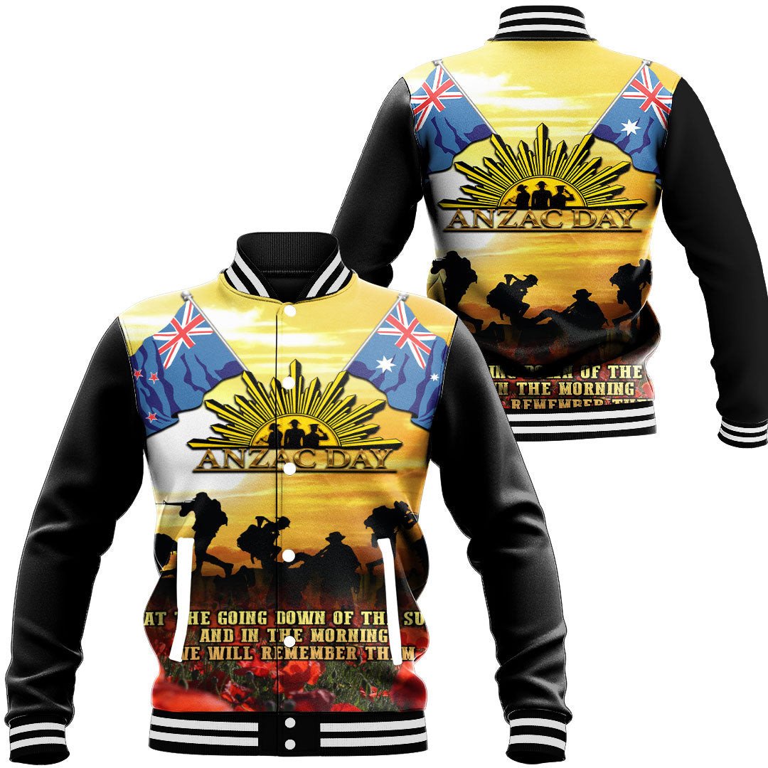 Polynesian Pride Clothing - Anzac Day Soldier Going Down of The Sun Baseball Jacket Unisex Black - Polynesian Pride