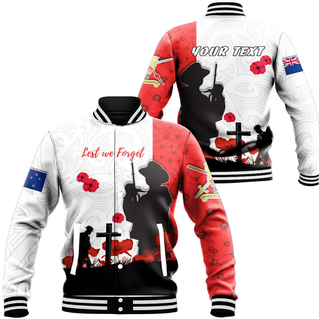 Polynesian Pride Clothing - (Custom) New Zealand Anzac Lest We Forget Baseball Jacket Unisex Black - Polynesian Pride