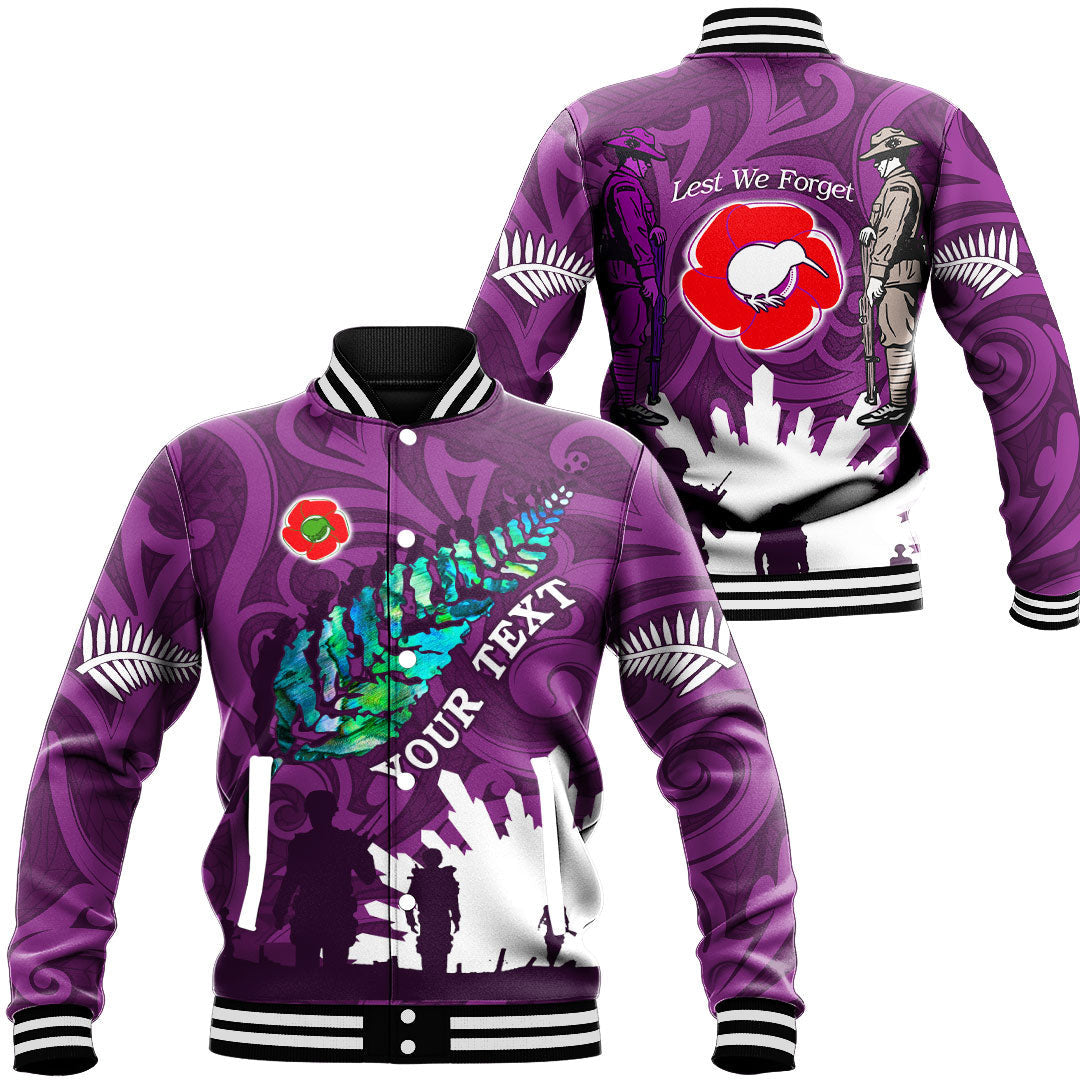 Polynesian Pride Clothing - (Custom) New Zealand Anzac Walking In The Sun Purple Baseball Jacket Unisex Black - Polynesian Pride