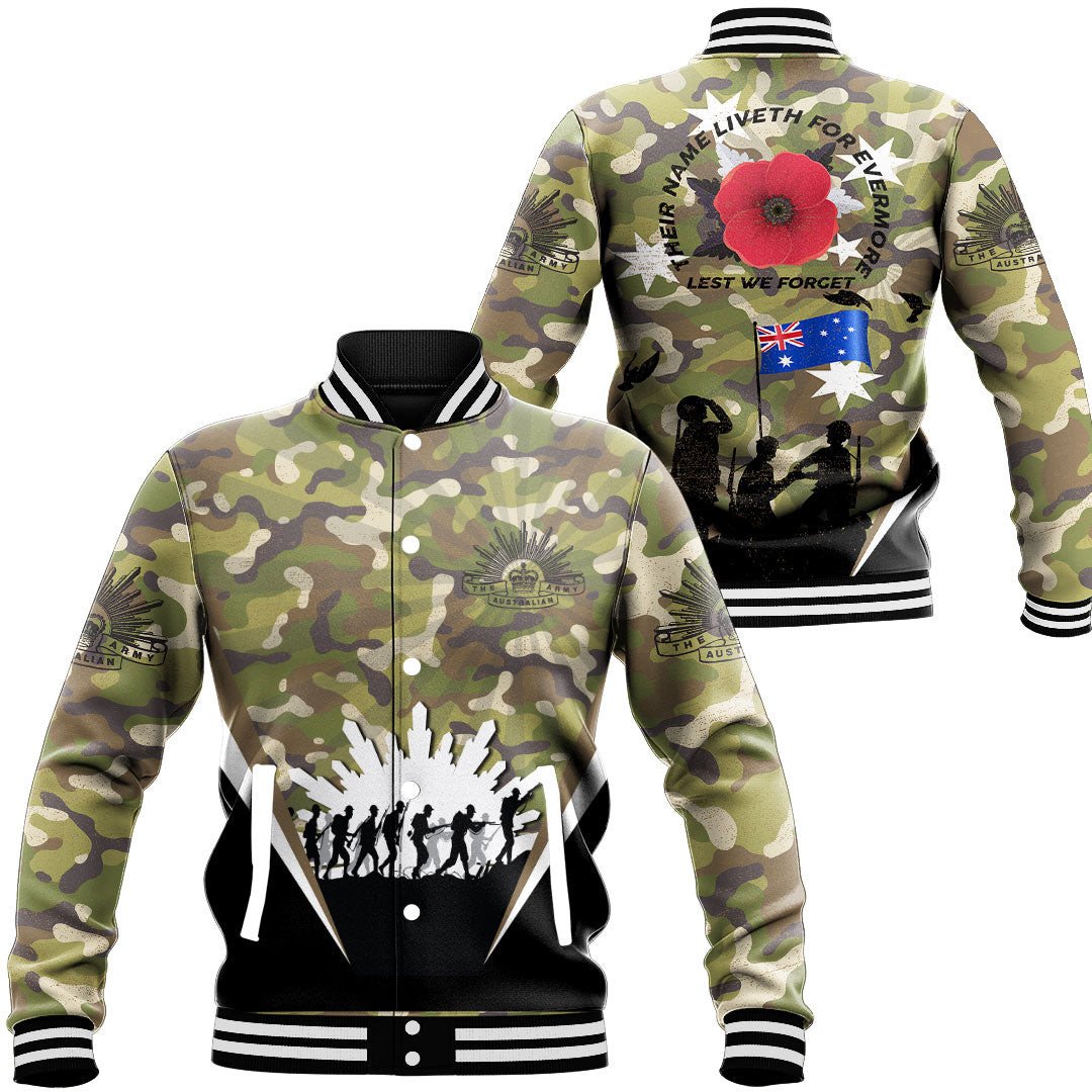 Polynesian Pride Clothing - Anzac Day Their Name Liveth For Evermore Baseball Jacket Unisex Black - Polynesian Pride