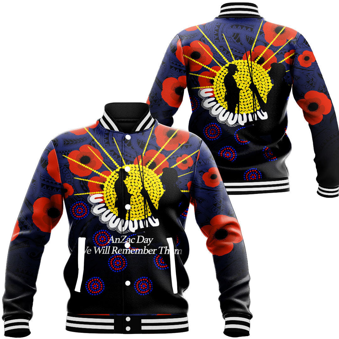 Polynesian Pride Clothing - Anzac Day We Will Remember Them Baseball Jacket Unisex Black - Polynesian Pride