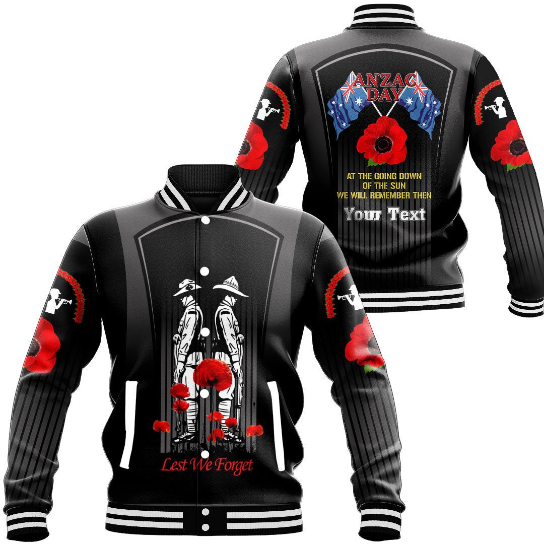 Polynesian Pride Clothing - (Custom) Anzac Remembrance Day Lest We Forget Baseball Jacket Unisex Black - Polynesian Pride