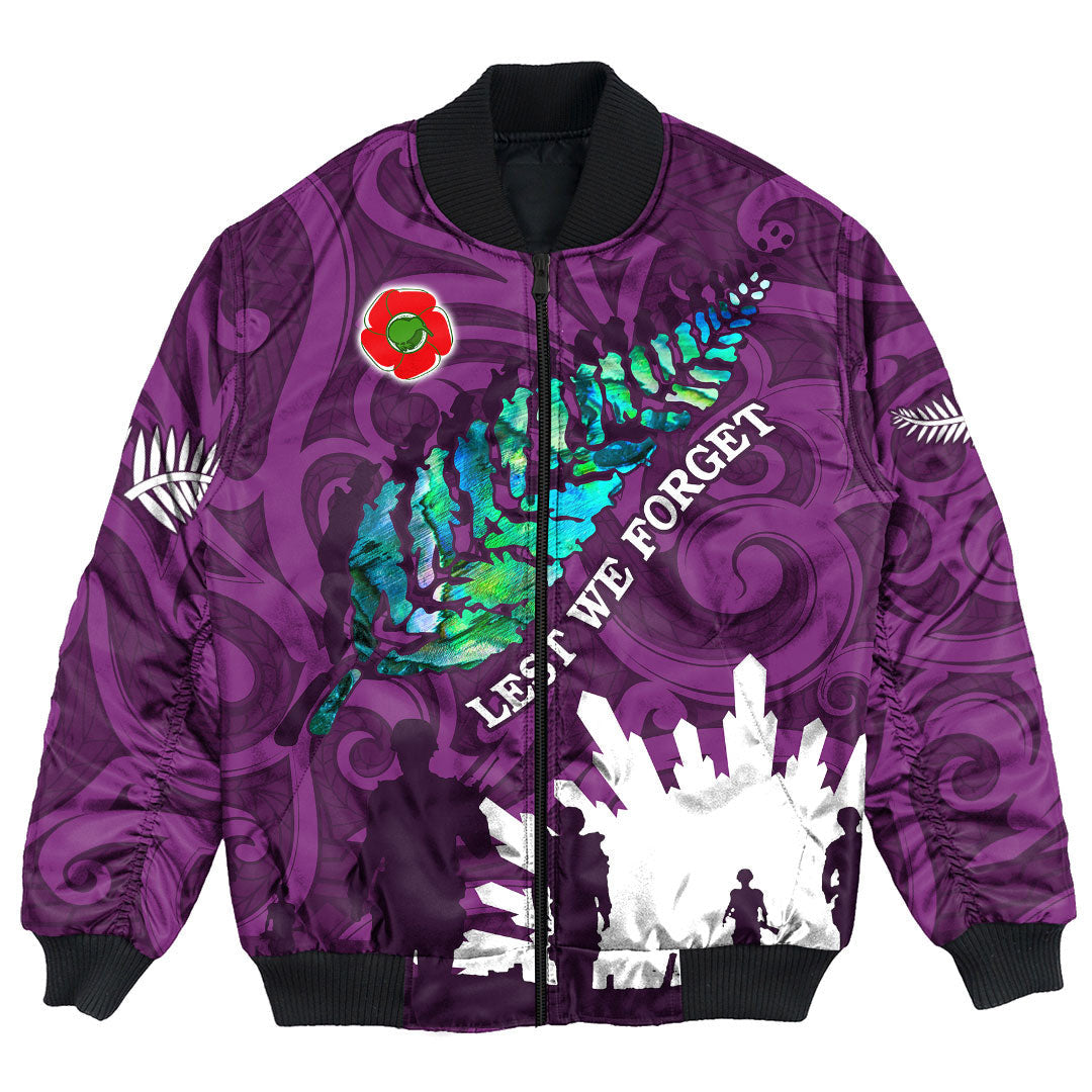 Polynesian Pride Clothing - New Zealand Anzac Walking In The Sun Purple Bomber Jacket Unisex Black - Polynesian Pride