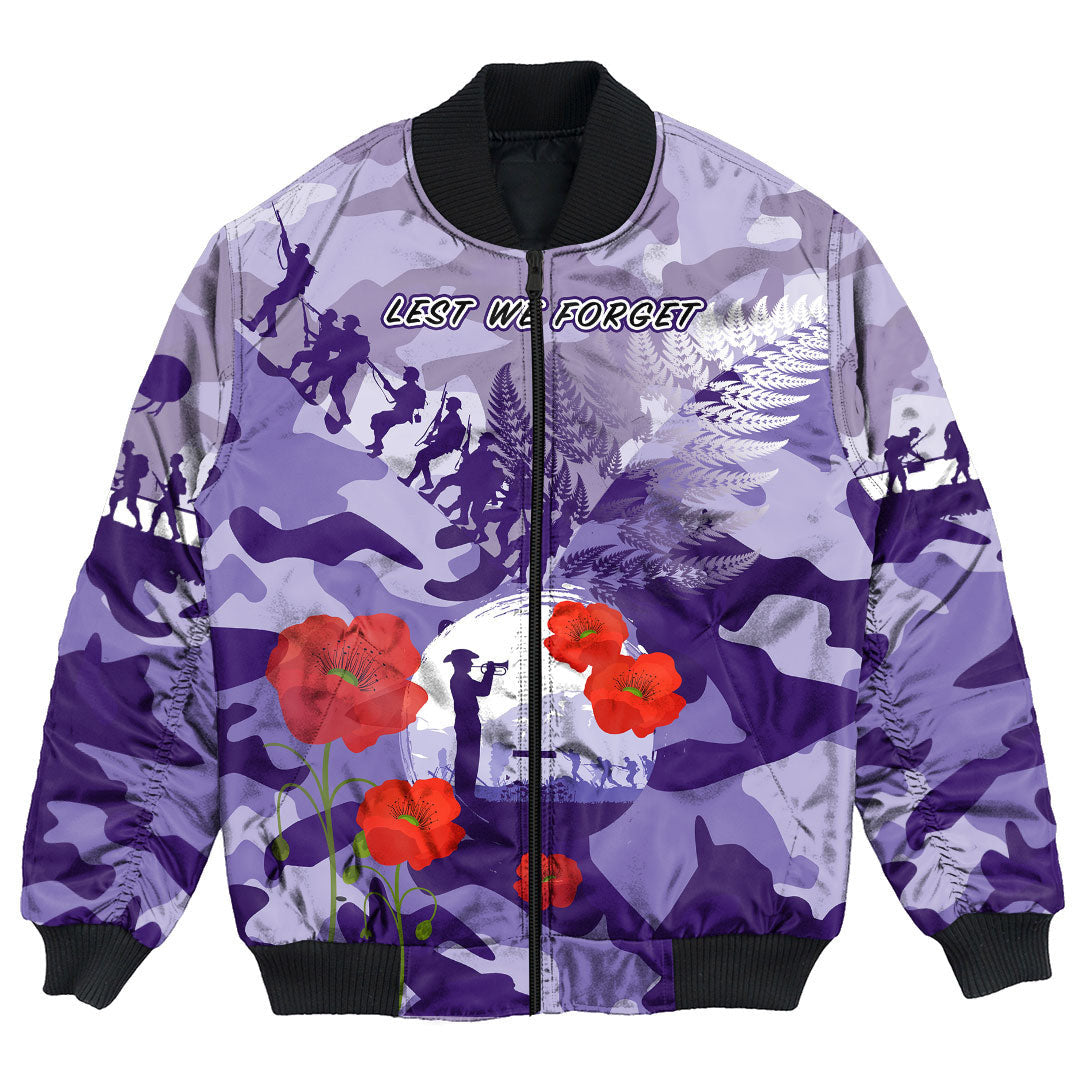 Polynesian Pride Clothing - (Custom) New Zealand Anzac Fern And Camouflage Bomber Jacket Unisex Black - Polynesian Pride