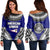 Polynesian Pride Sweatshirt - American Samoa Tattoo Chief Women Off Shoulder LT10 Women Blue - Polynesian Pride