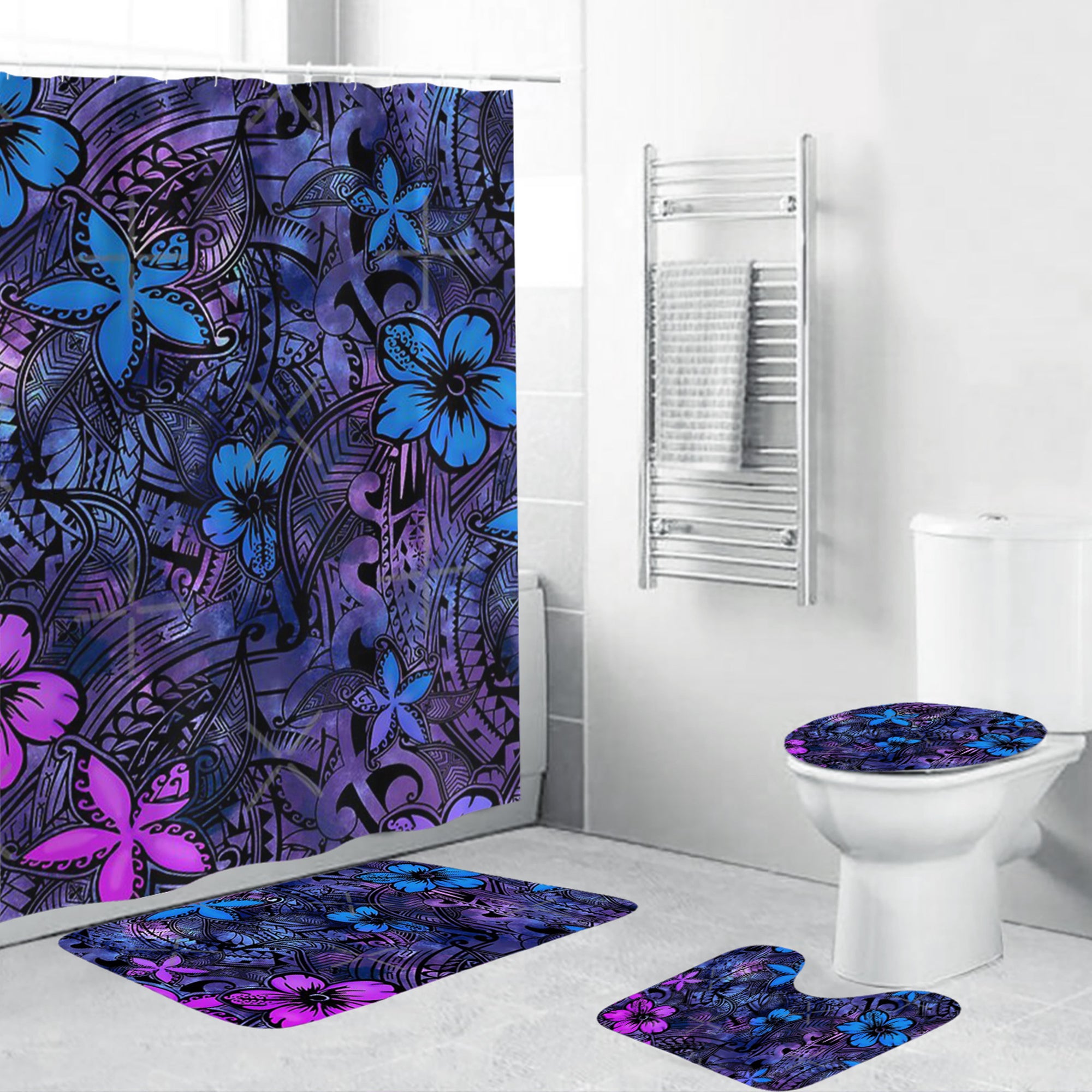 Polynesian Home Set - Polynesian Jungle Watercolor Splendor Bathroom Set LT10 Blue - Polynesian Pride