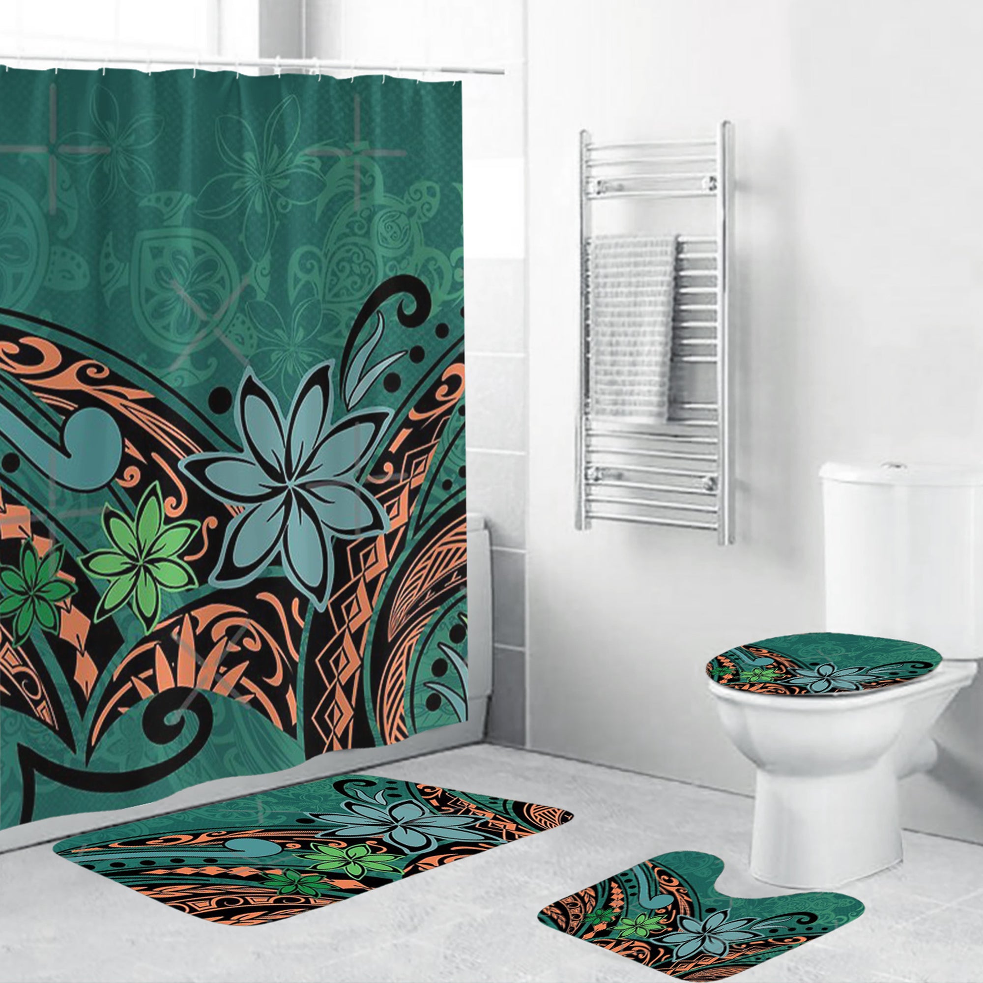 Polynesian Home Set - Green Tribal Honu Bathroom Set LT10 Green - Polynesian Pride