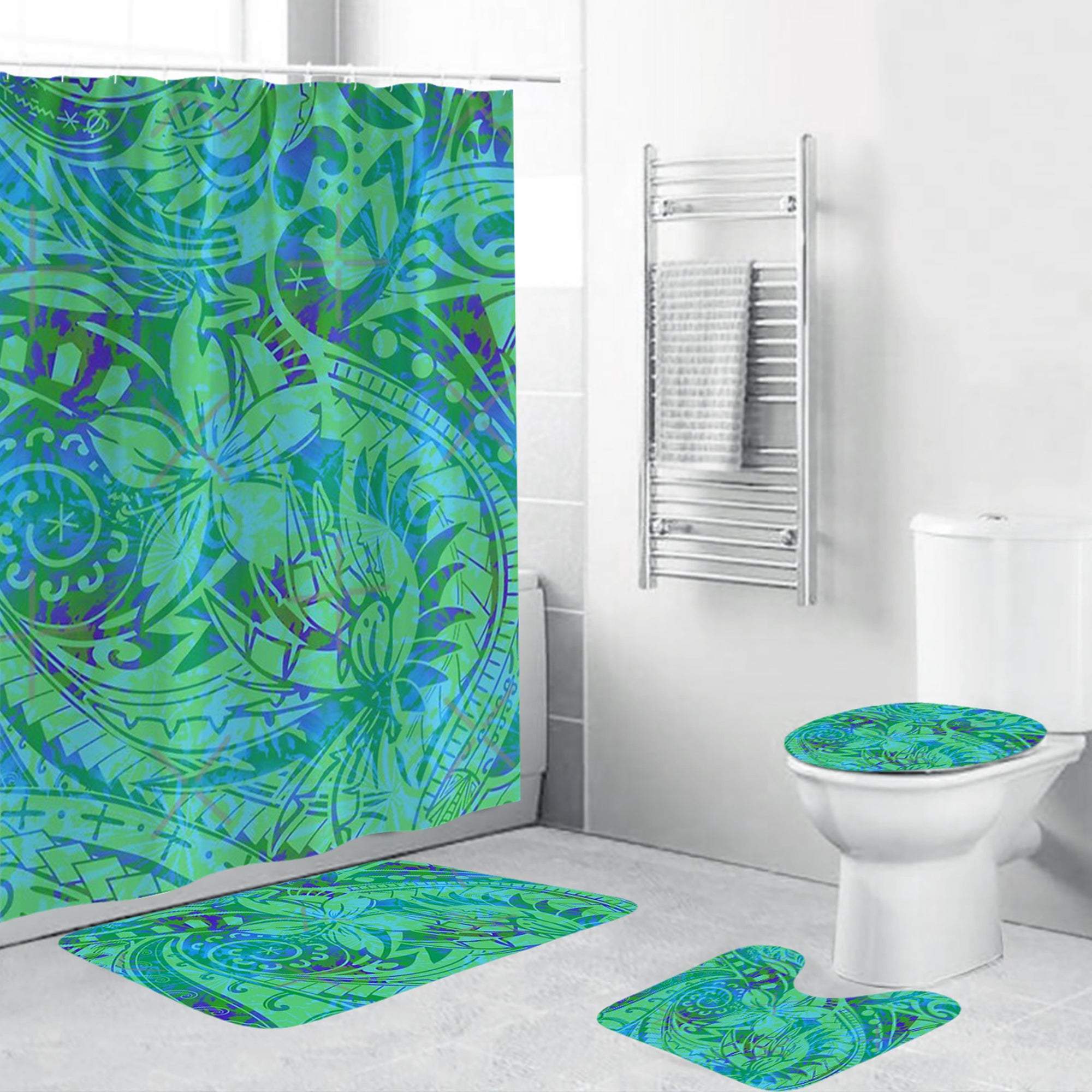 Polynesian Home Set - Polynesian Blue Tribal Shimmer Bathroom Set LT10 Blue - Polynesian Pride