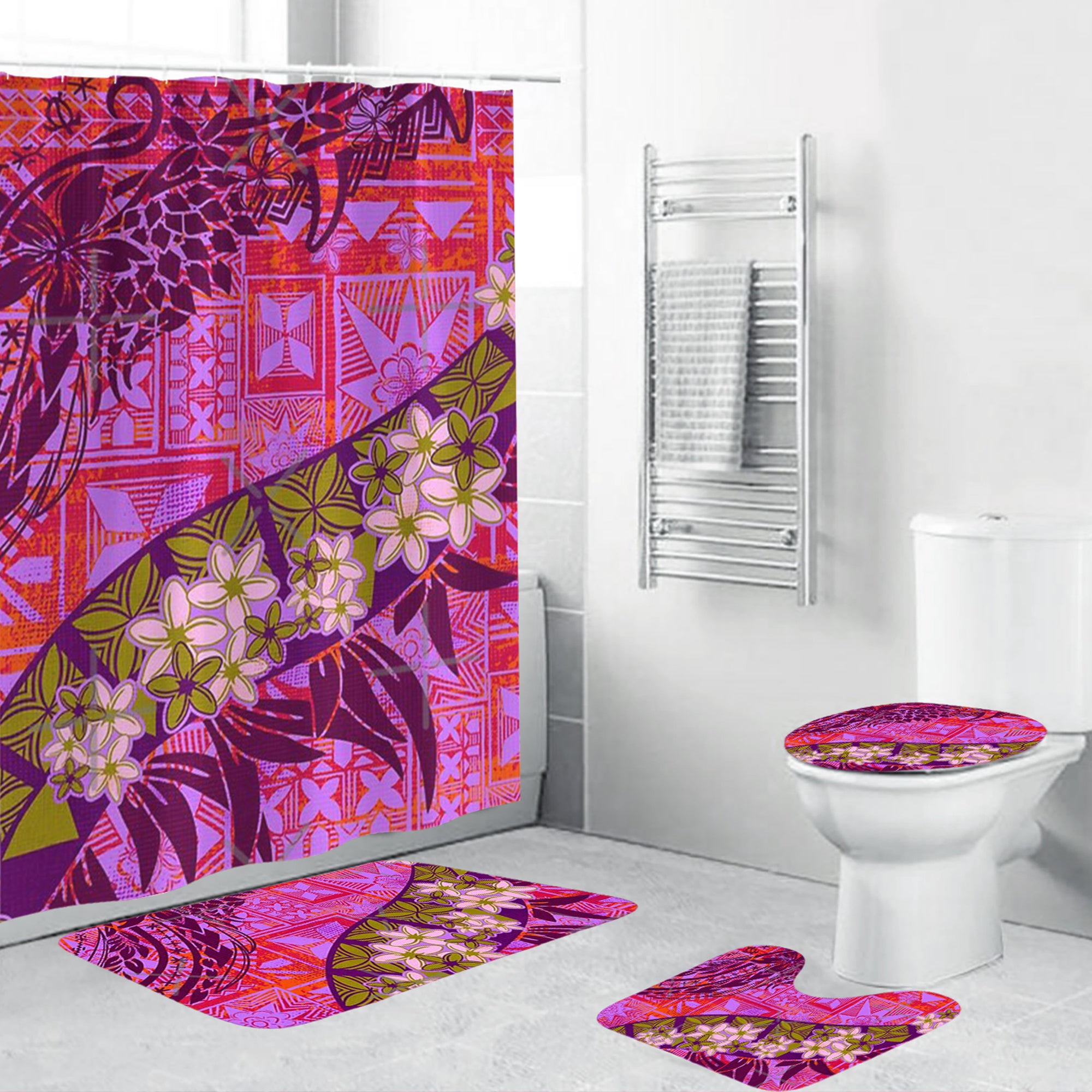 Polynesian Home Set - Vintage Polynesian Tribal Tapa Print Bathroom Set LT10 Red - Polynesian Pride