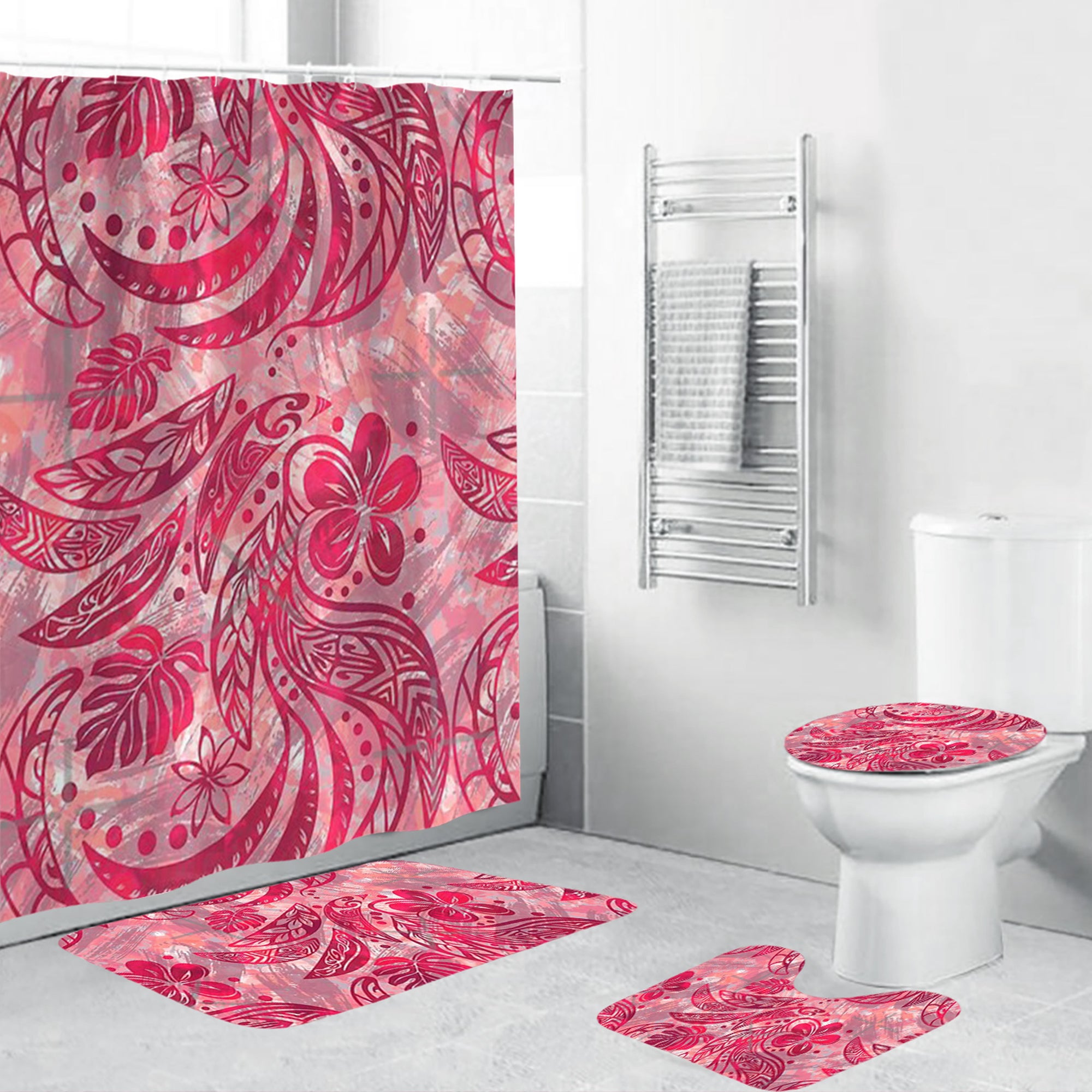 Polynesian Home Set - Polynesian Painted Lava Red Bathroom Set LT10 Red - Polynesian Pride