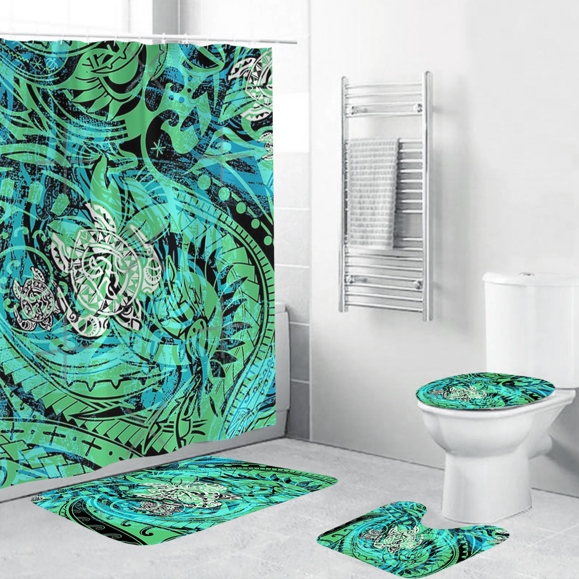 Polynesian Home Set - Polynesian Turtle Grunge Abstract Bathroom Set LT10 Green - Polynesian Pride