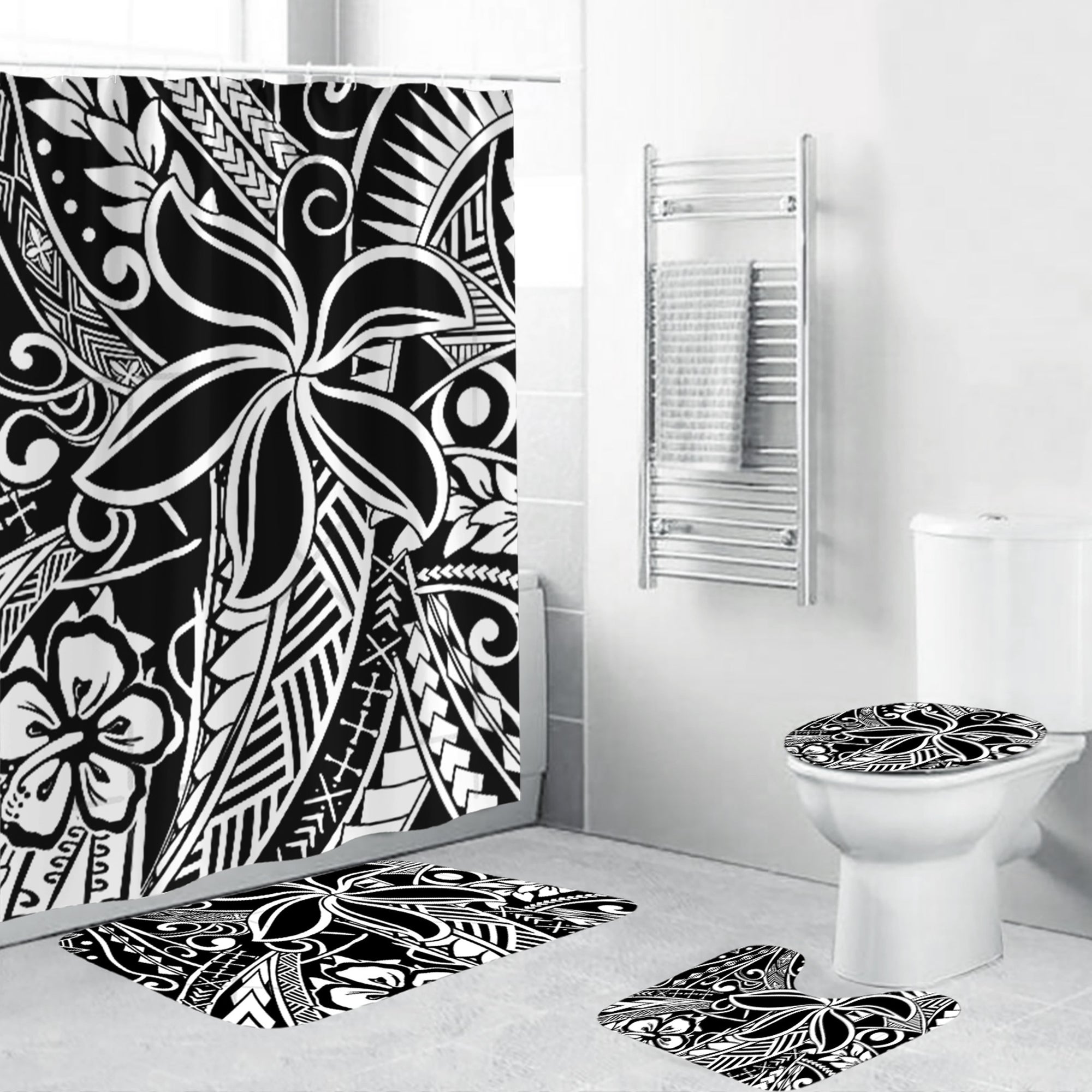 Polynesian Home Set - Tribal Tiare Bathroom Set LT10 Black - Polynesian Pride