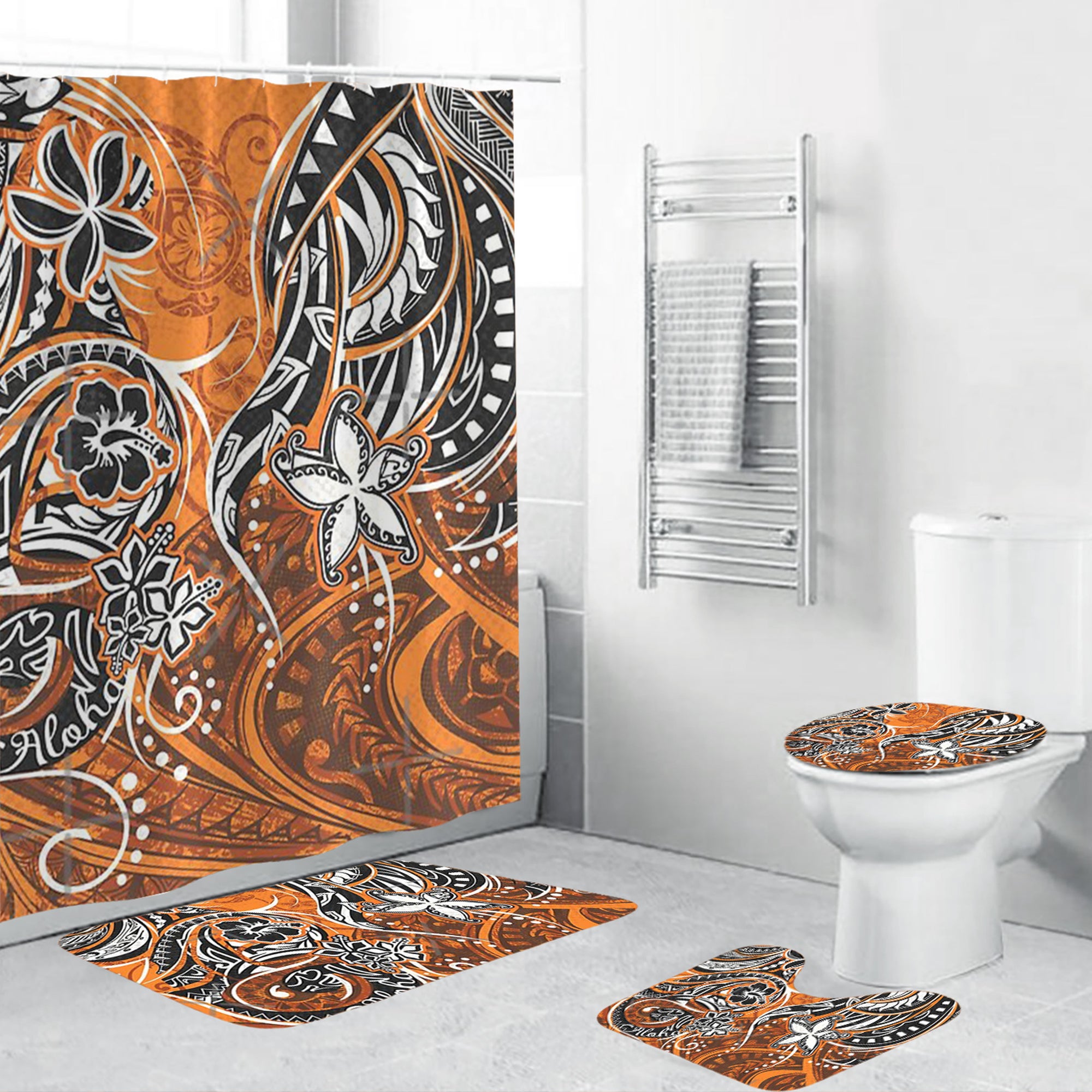 Polynesian Home Set - Sunset Orange Print Bathroom Set LT10 Orange - Polynesian Pride