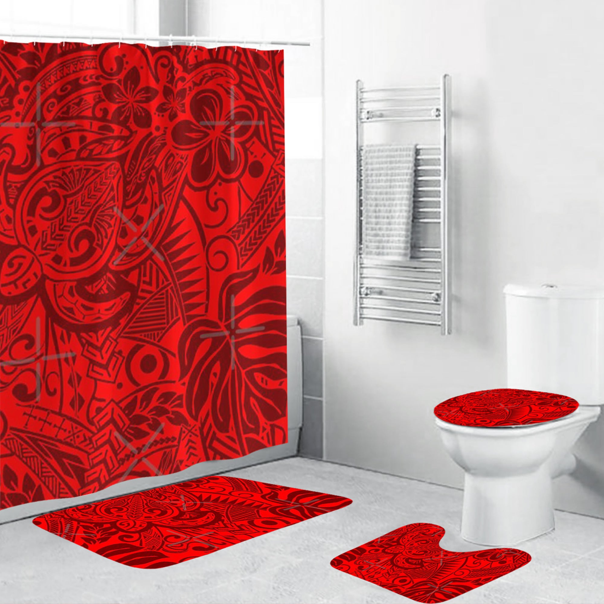 Polynesian Home Set - Polynesian Red Tribal Turtle Bathroom Set LT10 Red - Polynesian Pride