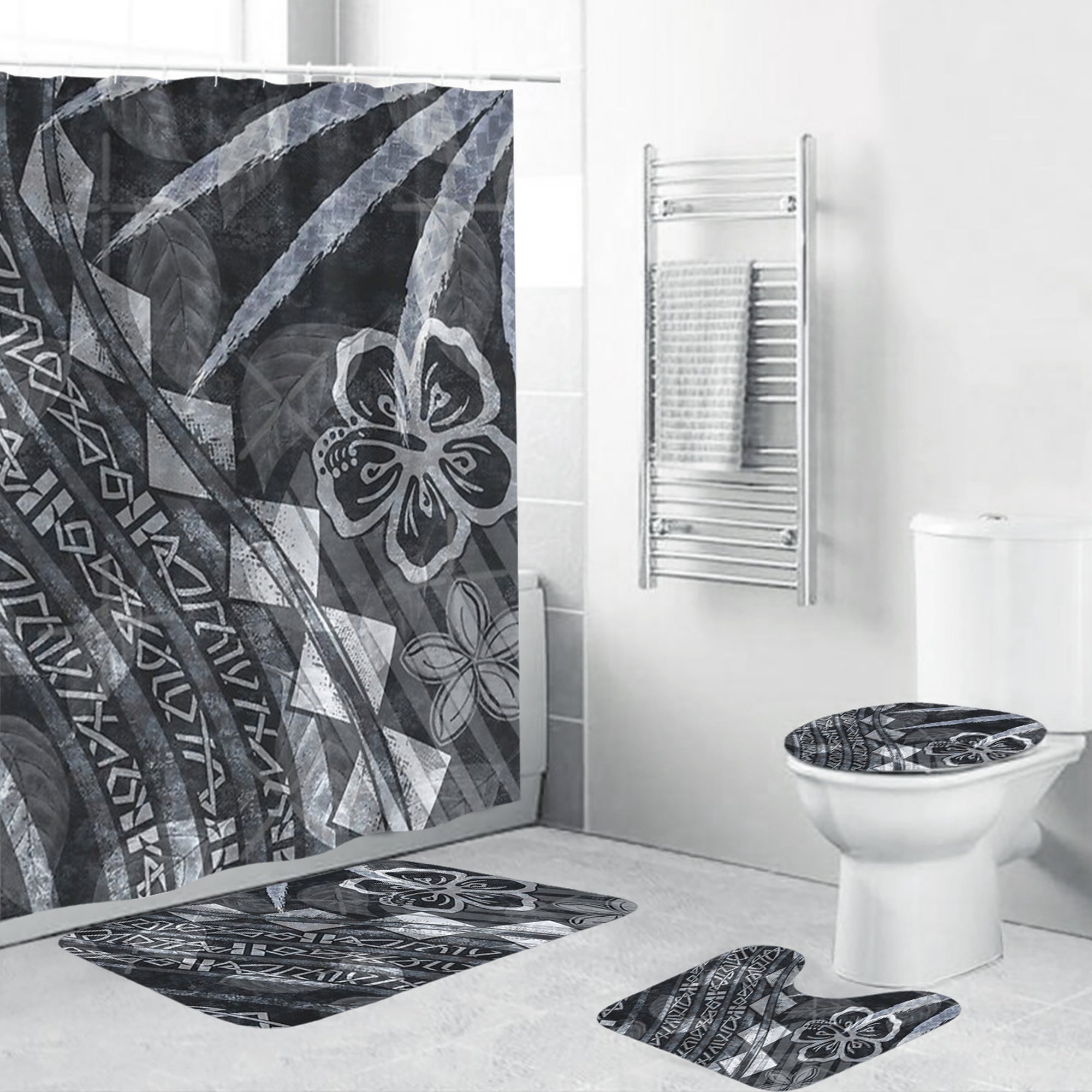 Polynesian Home Set - Polynesian Tribal Tattoo Patterns Bathroom Set LT10 Gray - Polynesian Pride