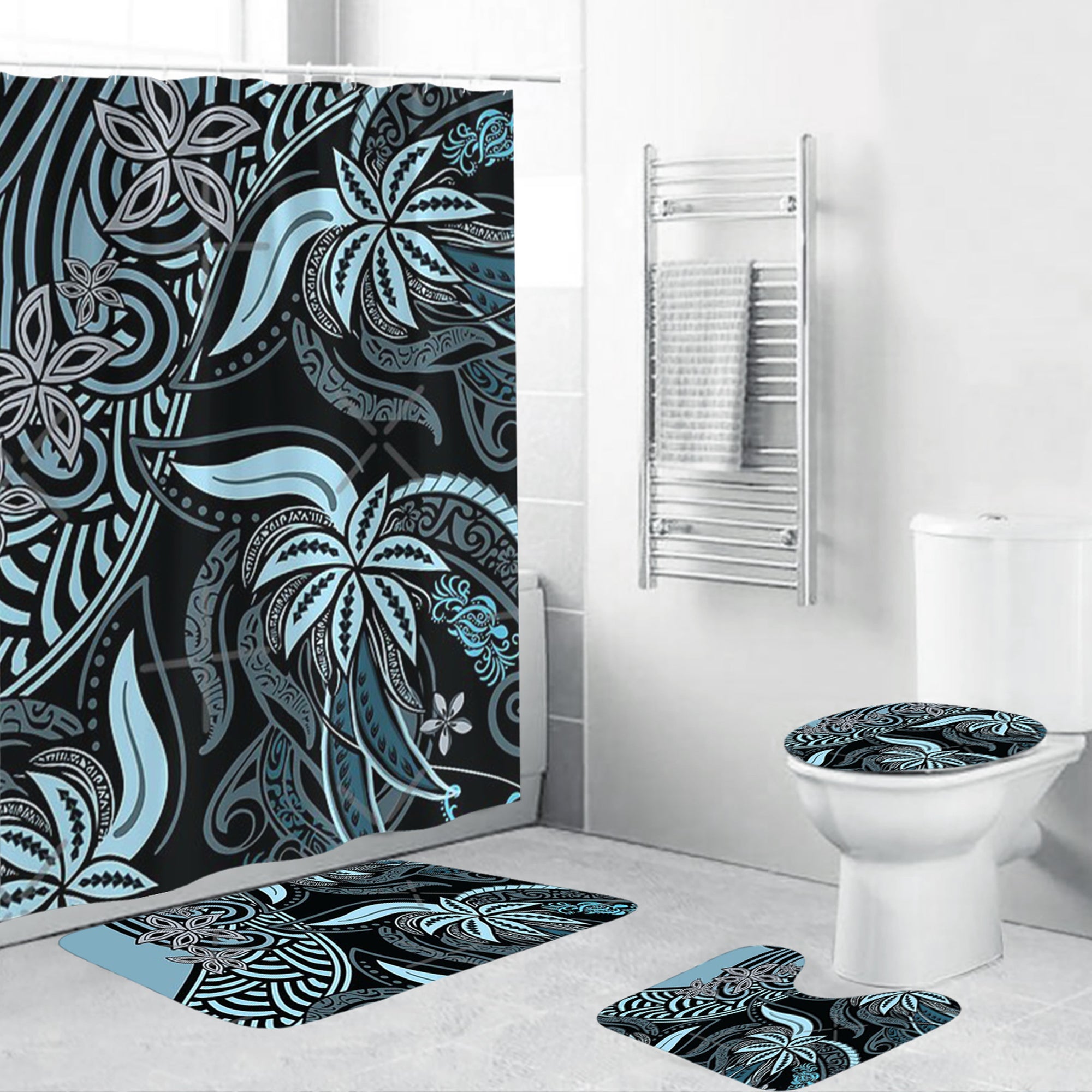 Polynesian Home Set - Polynesian Blue Tribal Floral Bathroom Set LT10 Blue - Polynesian Pride