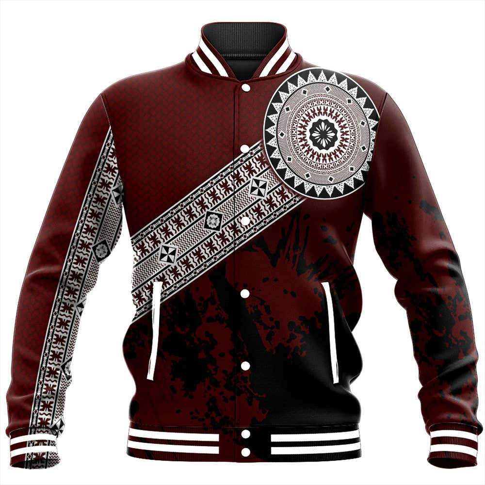 Polynesian Pride Jacket - Fiji Masa Paint Style Baseball Jacket LT10 Unisex Red - Polynesian Pride