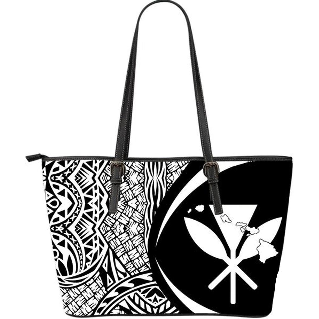 Kanaka Hawaii Map White Large Leather Tote White - Polynesian Pride