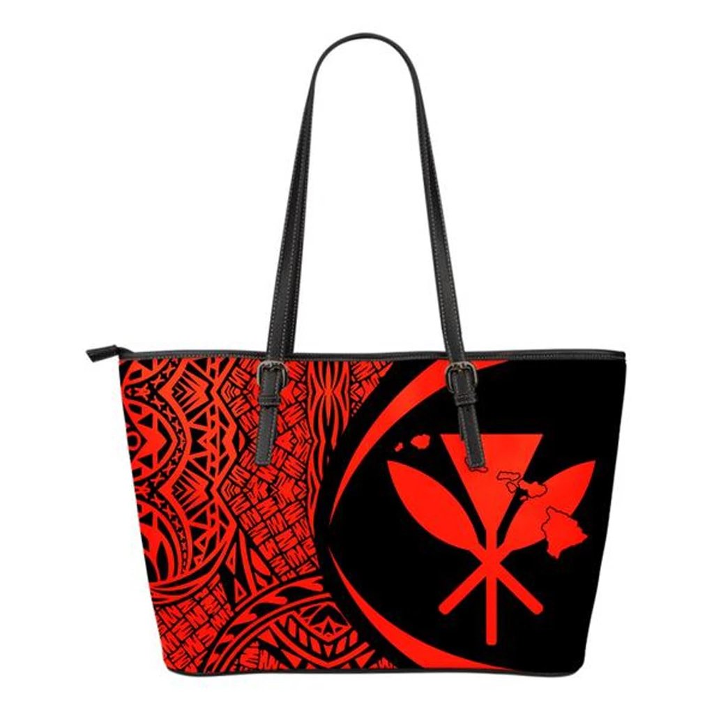 Kanaka Hawaii Map Red Small Leather Tote Red - Polynesian Pride