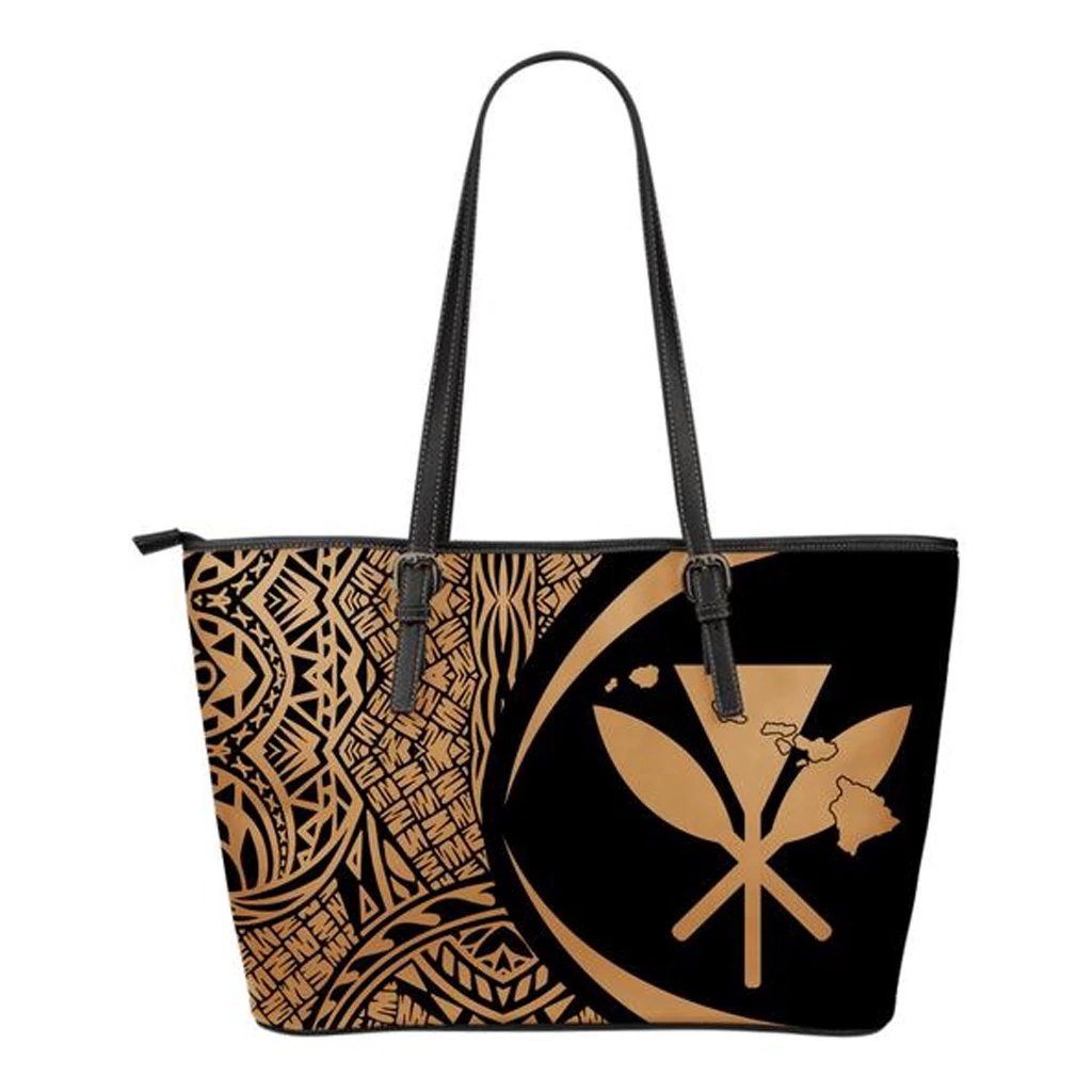 Kanaka Hawaii Map Gold Small Leather Tote Gold - Polynesian Pride