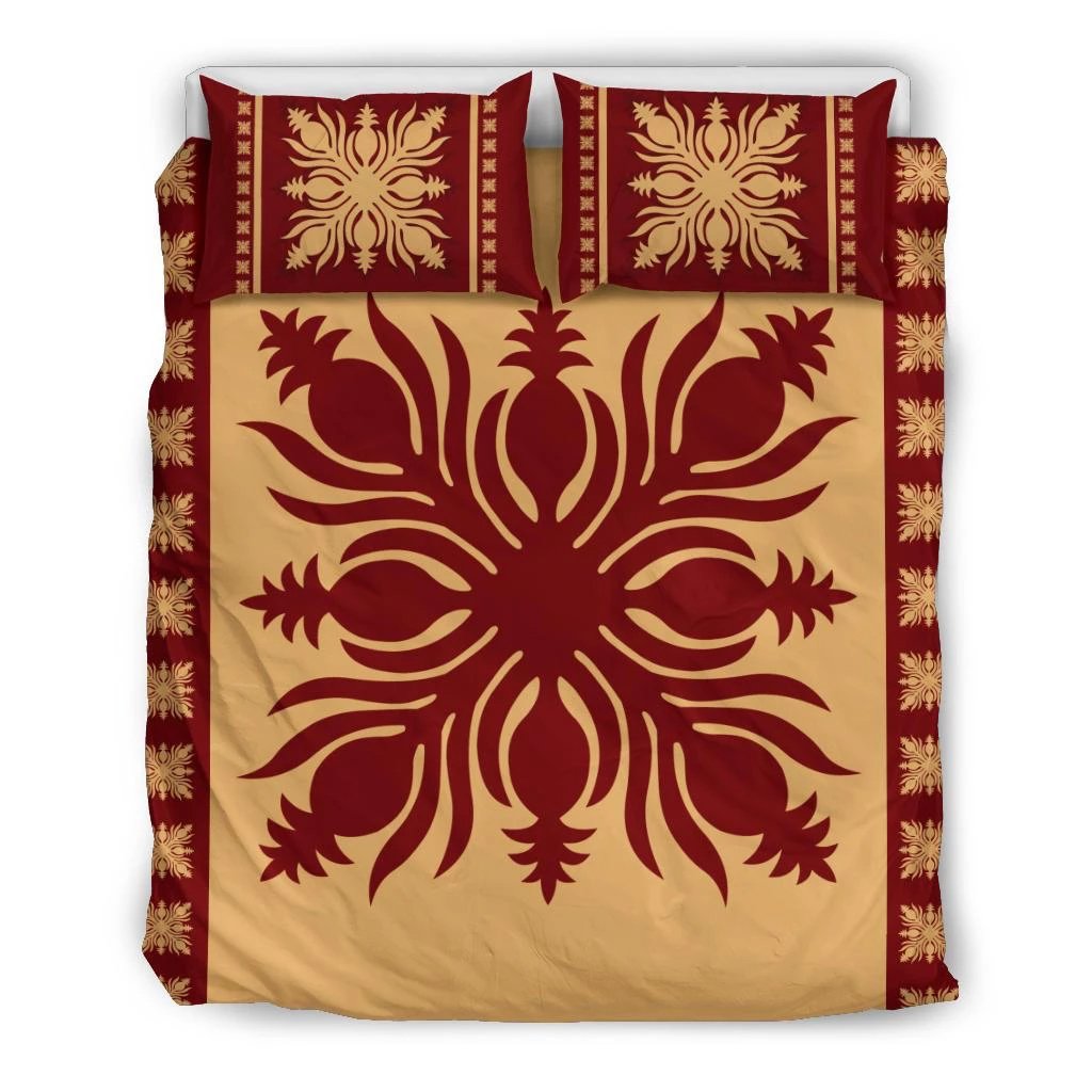 Hawaiian Quilt Pattern Pineapple Dance Bedding Set Black - Polynesian Pride