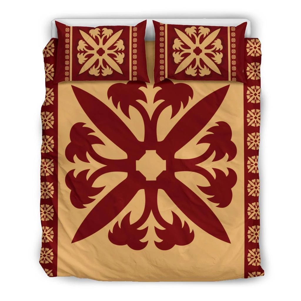 Hawaiian Quilt Pattern Coconut Tree Heart Bedding Set Black - Polynesian Pride