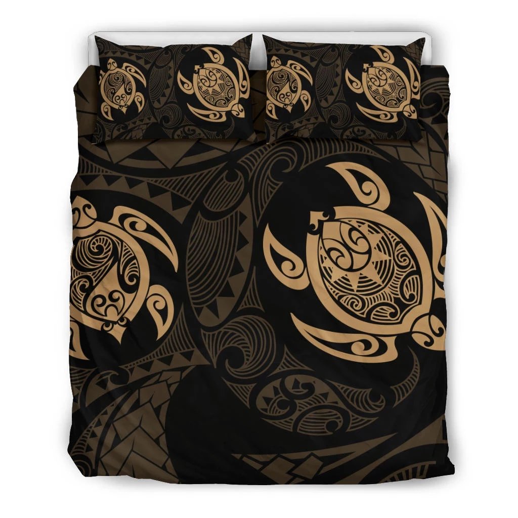 Hawaiian Turtle Polynesian Bedding Set Gold Black - Polynesian Pride