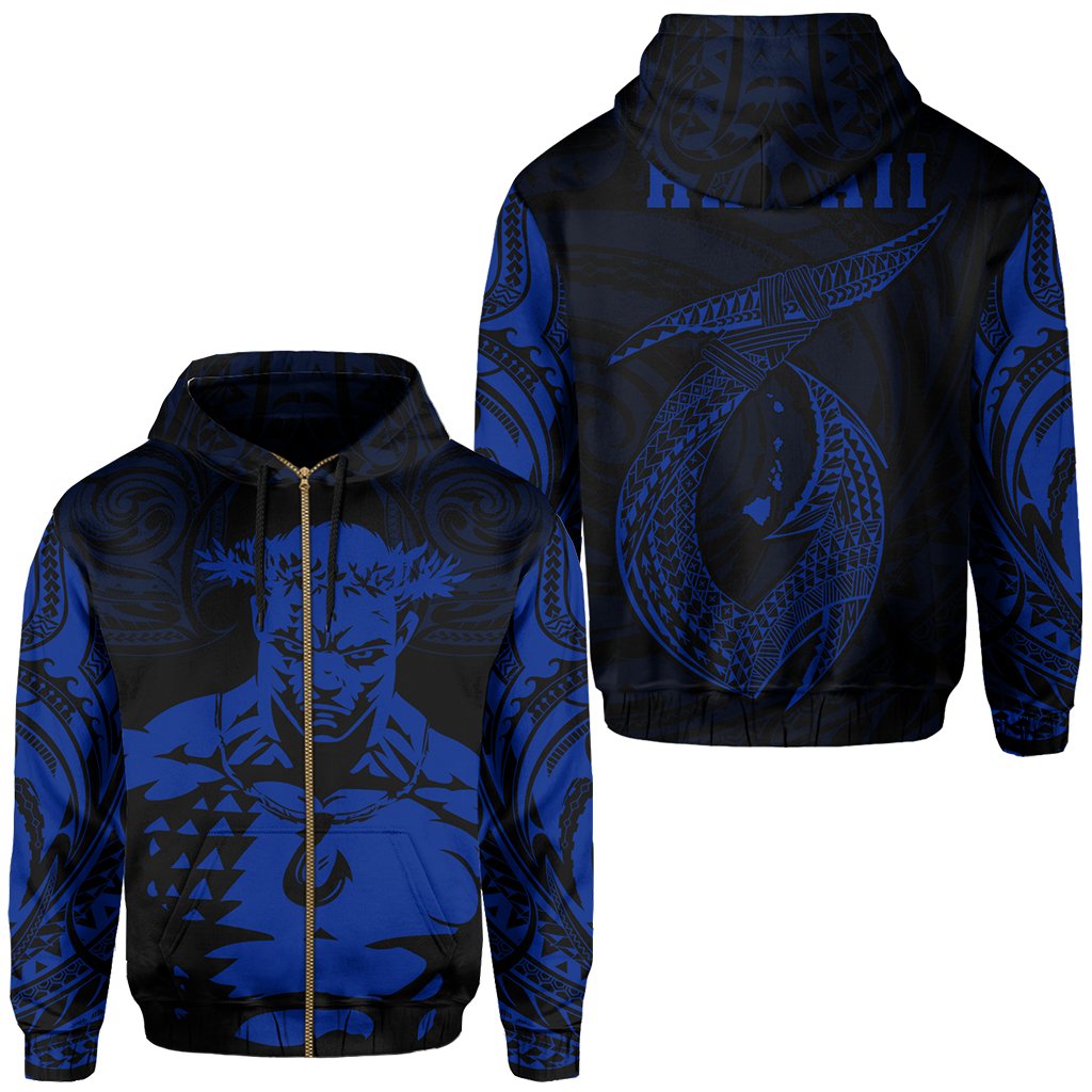 Hawaii Hook Polynesian Blue Maui Hoodie (Zip) Unisex Blue - Polynesian Pride