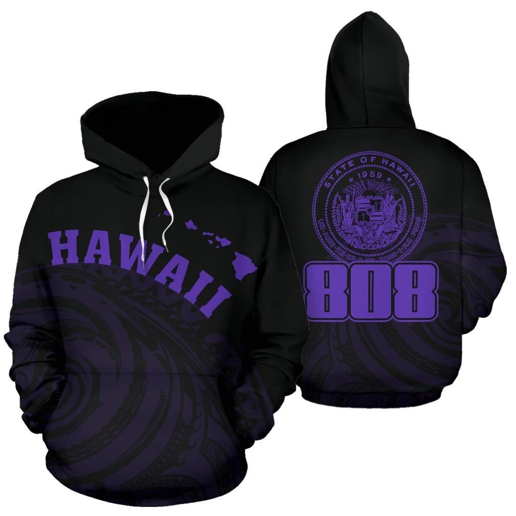 Hawaii Polynesia Hoodie Violet Tatau Style Unisex White - Polynesian Pride