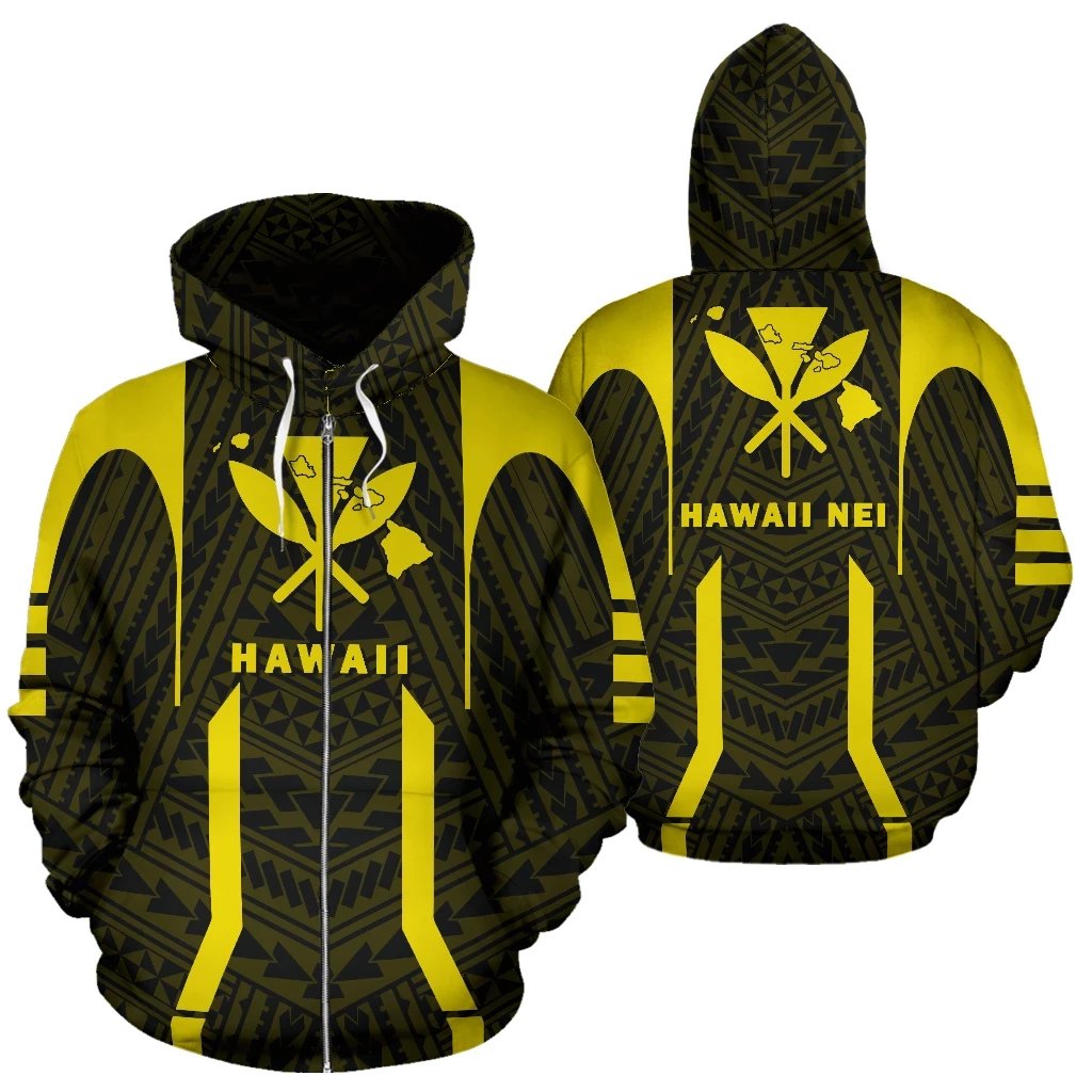 Hawaii Kanaka Polynesian Zip up Hoodie Yellow Unisex Yellow - Polynesian Pride