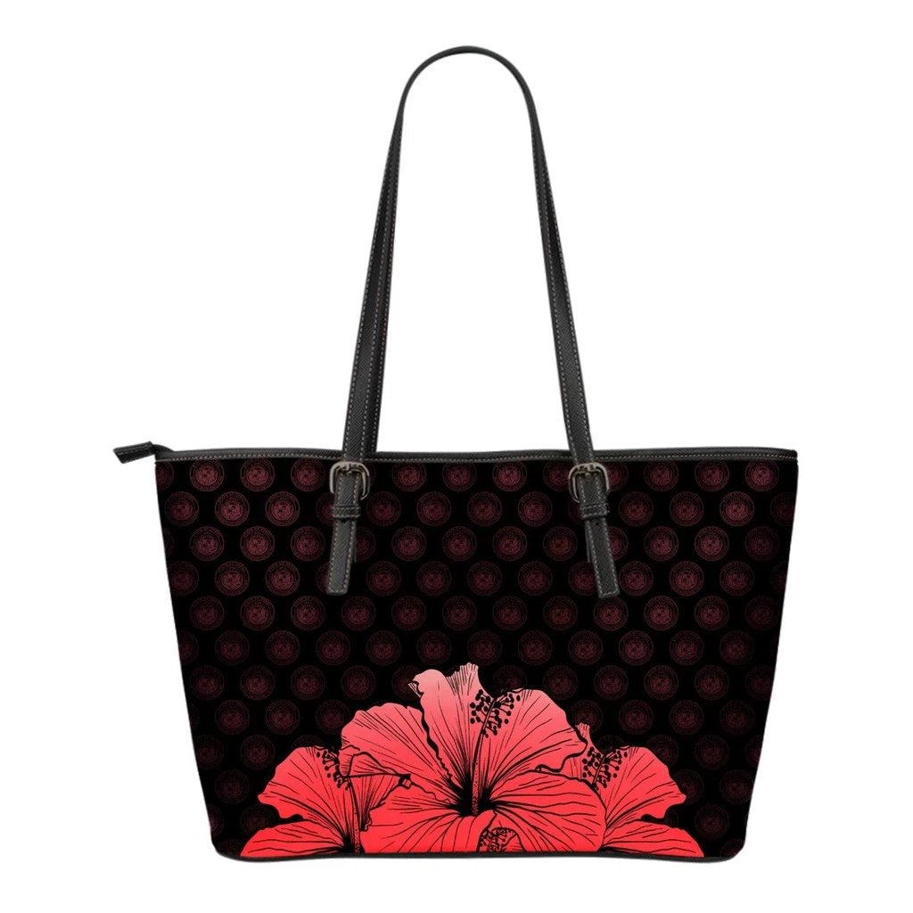 Hawaii Hibiscus Small Leather Tote Red - Rich Style Red - Polynesian Pride