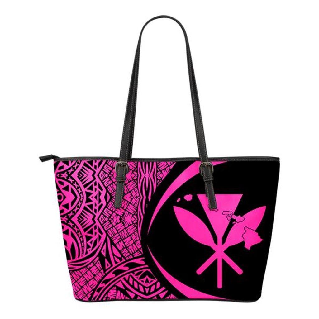 Kanaka Hawaii Map Pink Small Leather Tote Pink - Polynesian Pride