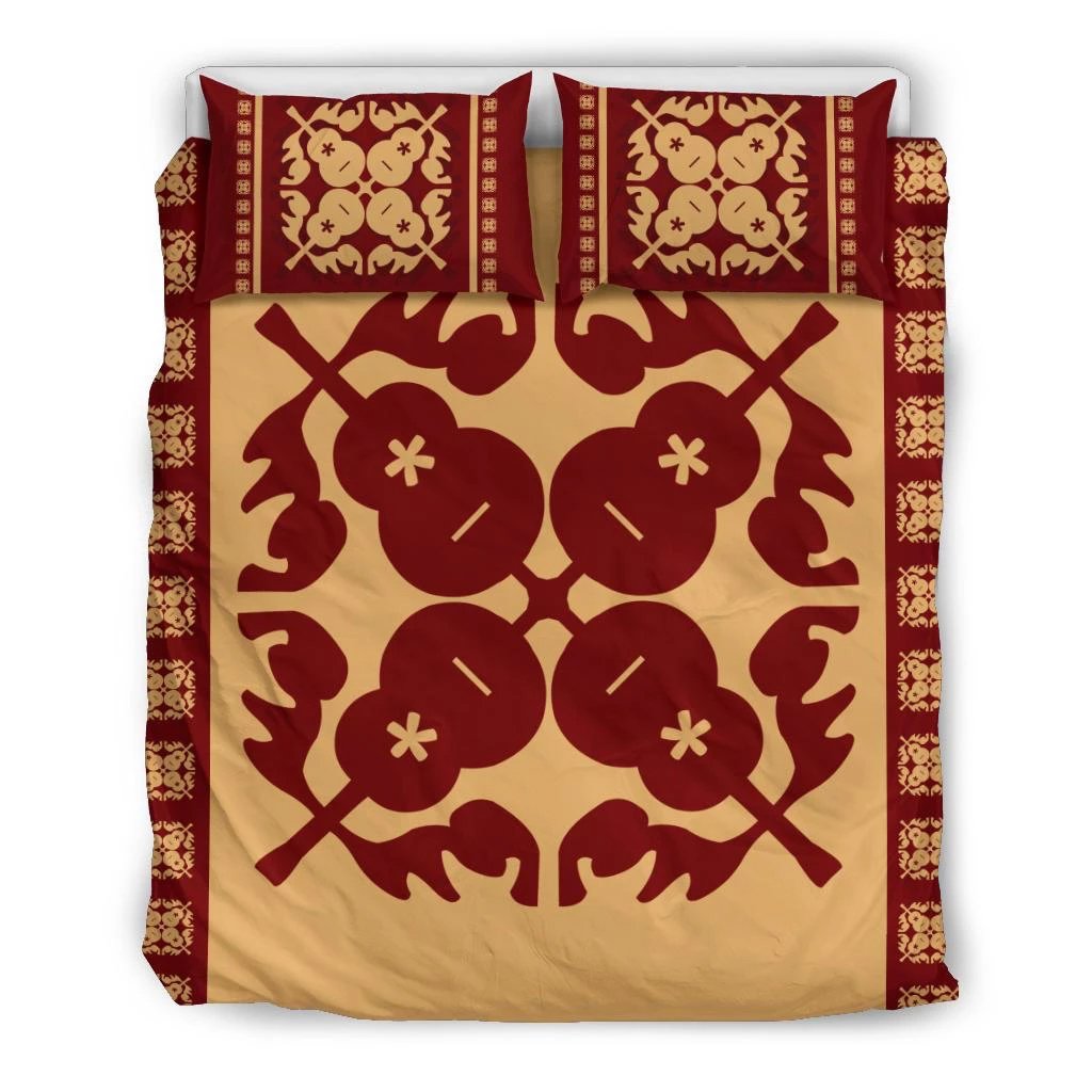 Hawaiian Quilt Pattern Guita Flower Bedding Set Black - Polynesian Pride