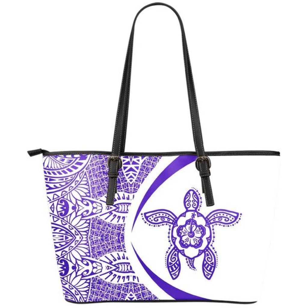 Hawaii Turtle Polynesian Small Leather Tote - Circle Style - Purple Purple - Polynesian Pride